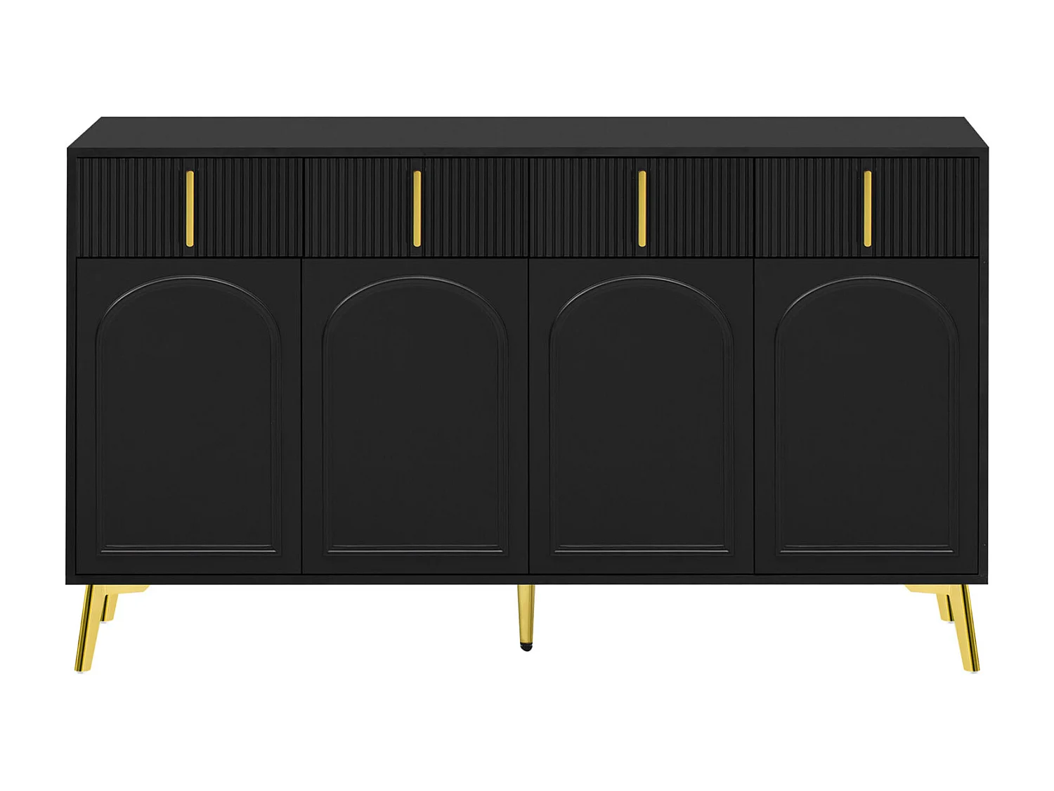 Dressoir 140x37,8x82cm - met 4 deuren, 4 laden, gouden handgrepen en poten - verwijderbaar laminaat - ZWART