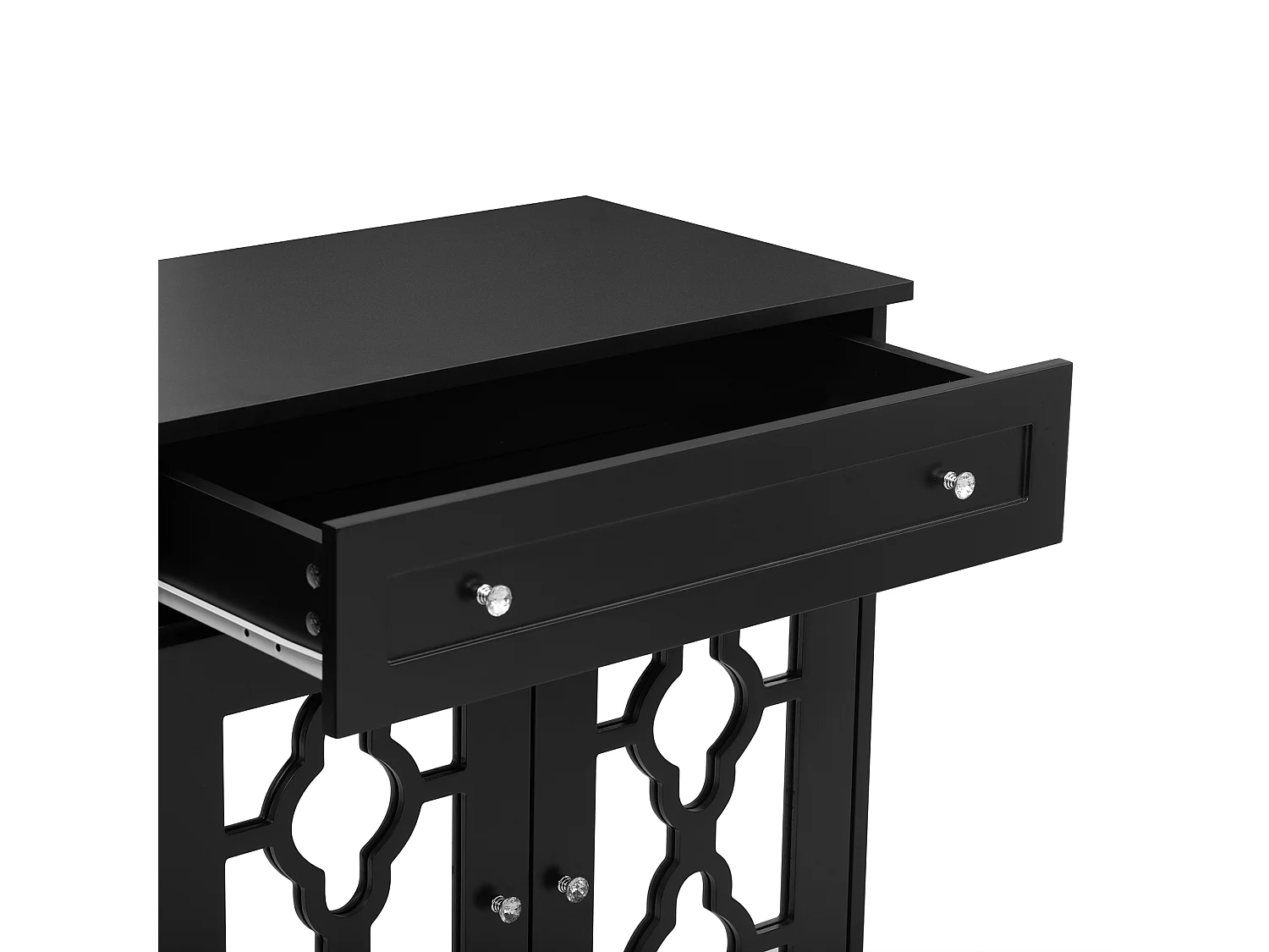 Aparador 140x40x83cm - com 4 portas espelhadas e 2 gavetas - prateleiras reguláveis e puxadores de cristal - Preto