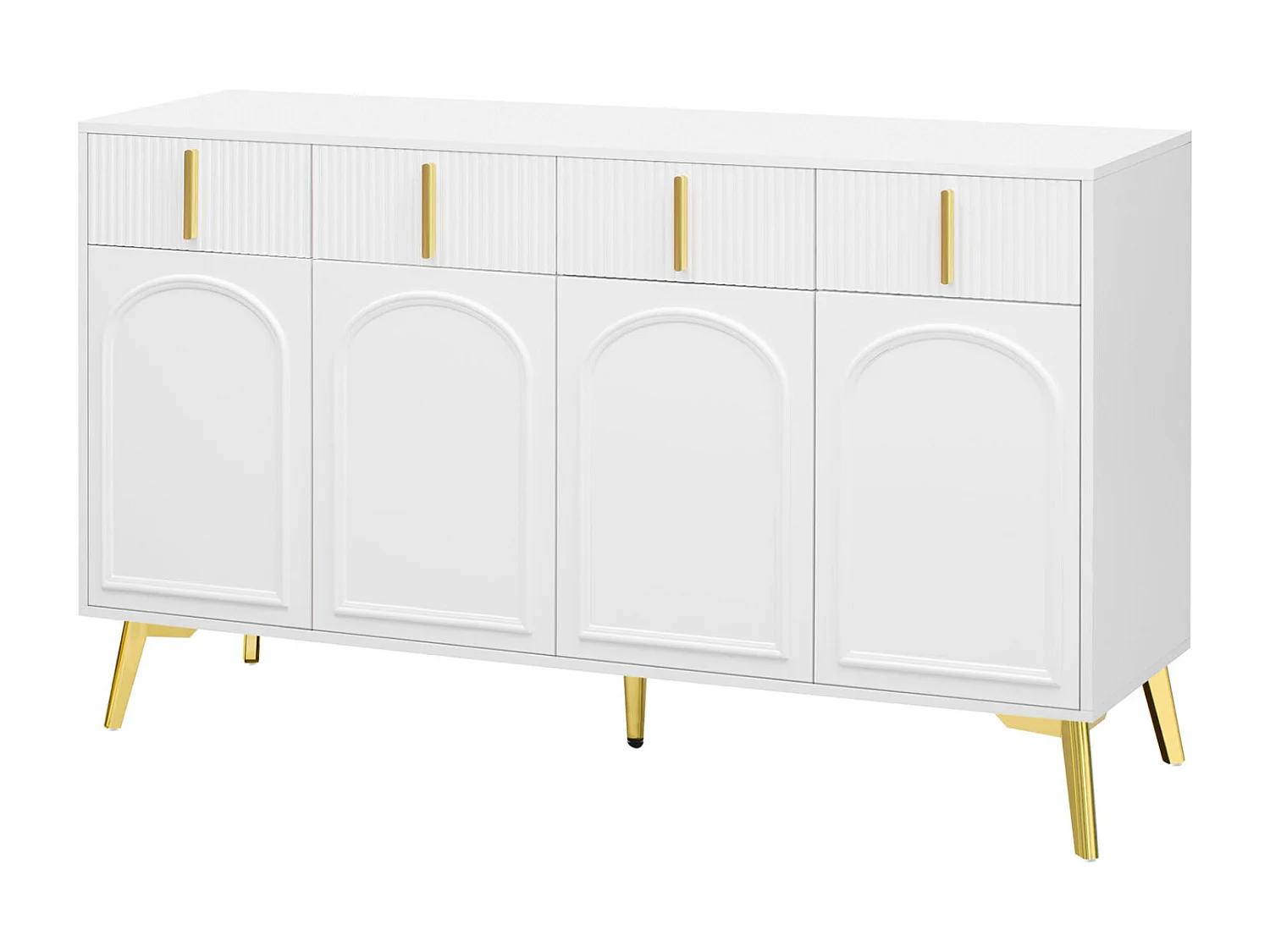 Dressoir 140x37,8x82cm - met 4 deuren, 4 laden, gouden handgrepen en poten - verwijderbaar laminaat - Wit