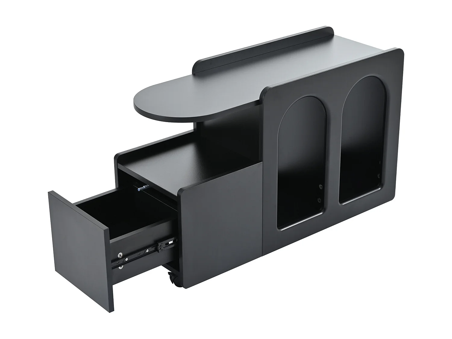 Mesa de centro 82x30x53cm - Armário lateral com rodízios, - Preto