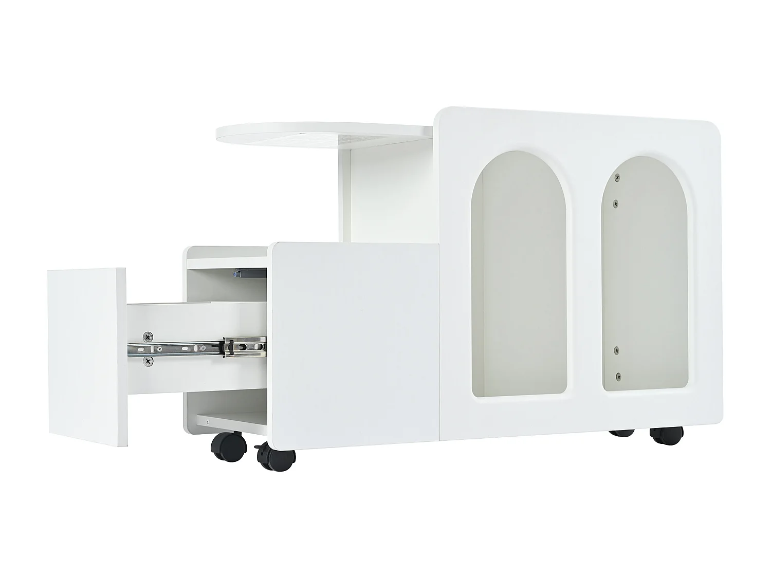 Salontafel 82x30x54cm - Zijkast op wielen, - wit