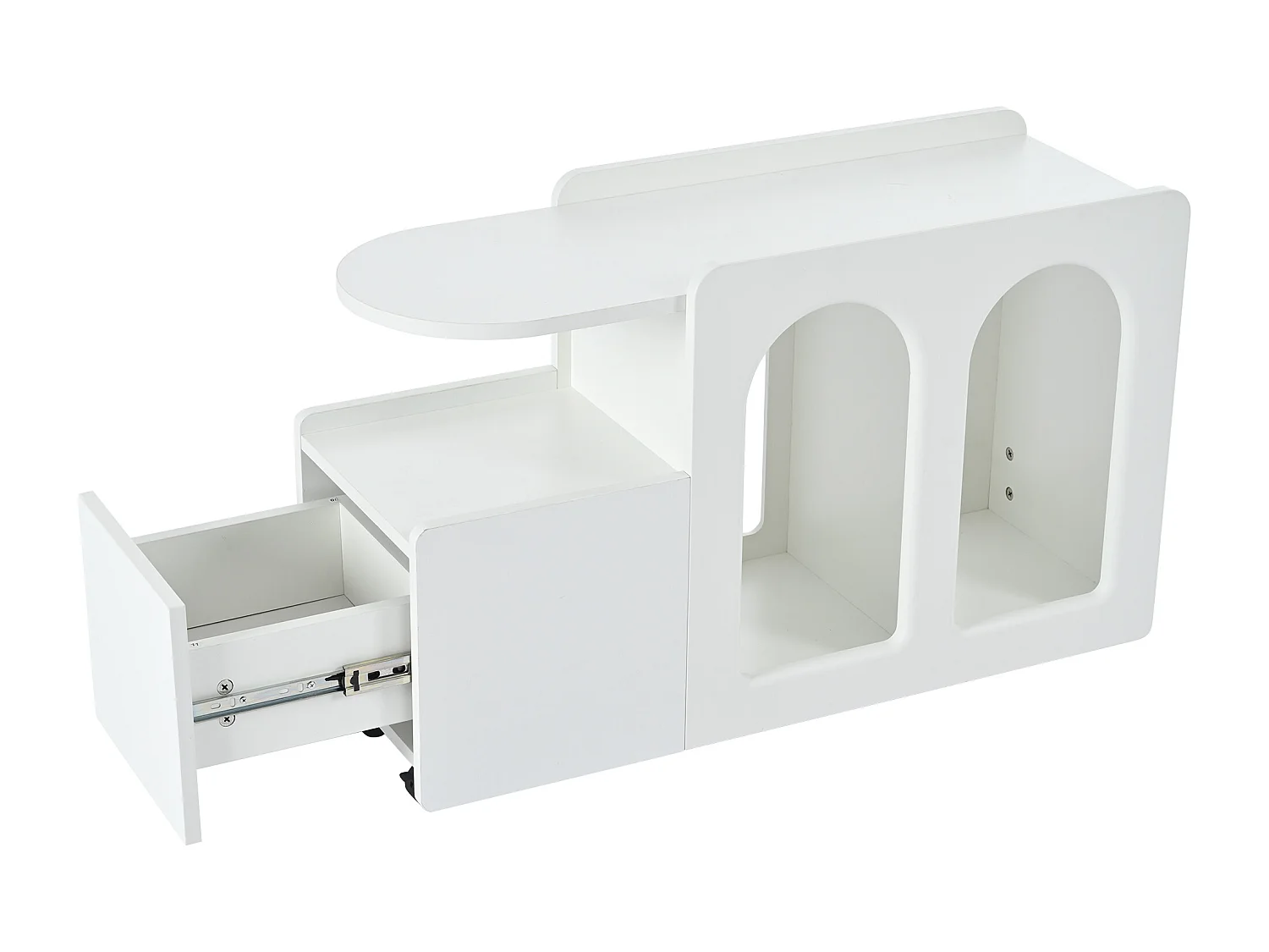 Salontafel 82x30x54cm - Zijkast op wielen, - wit