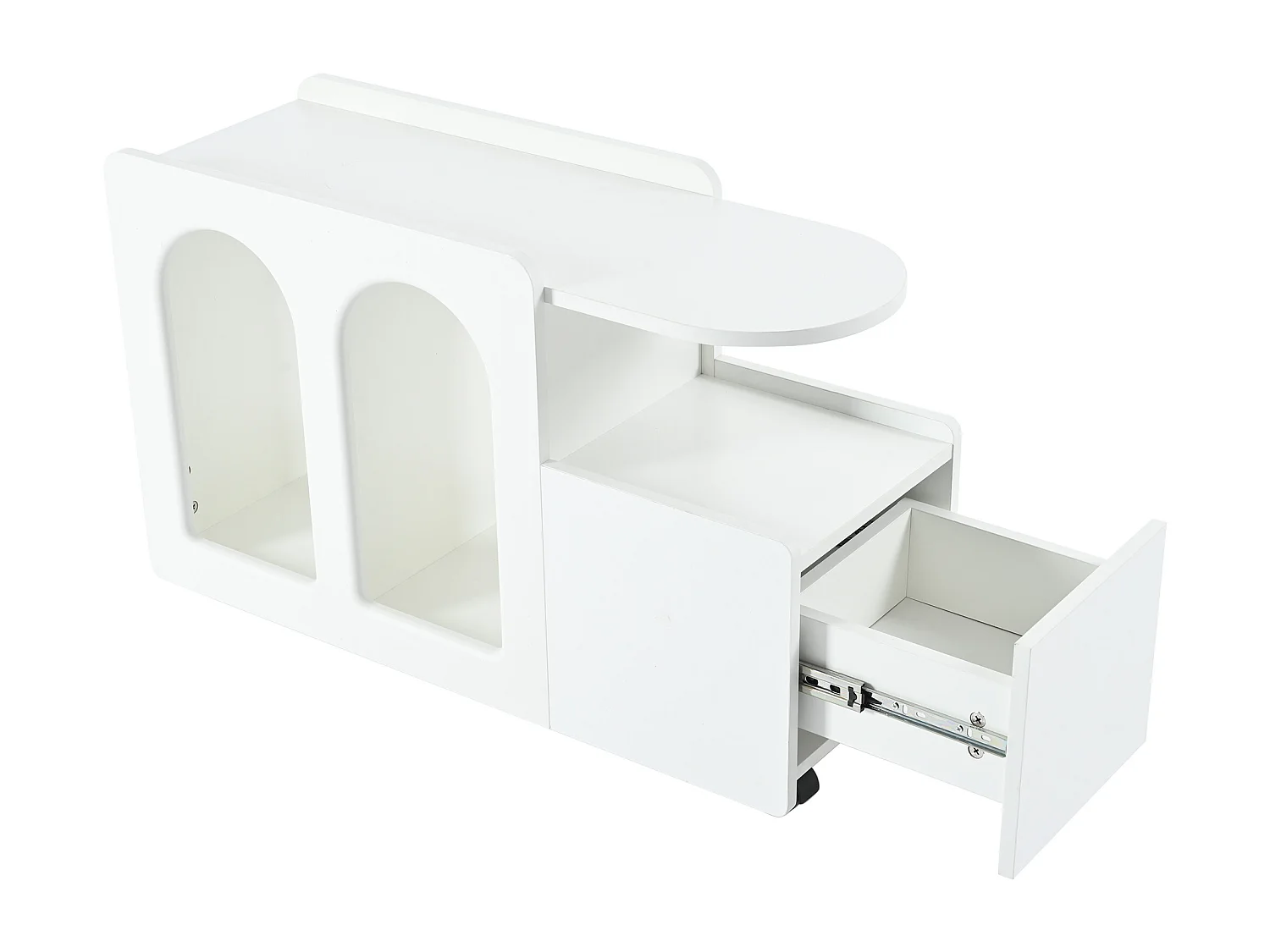 Salontafel 82x30x54cm - Zijkast op wielen, - wit
