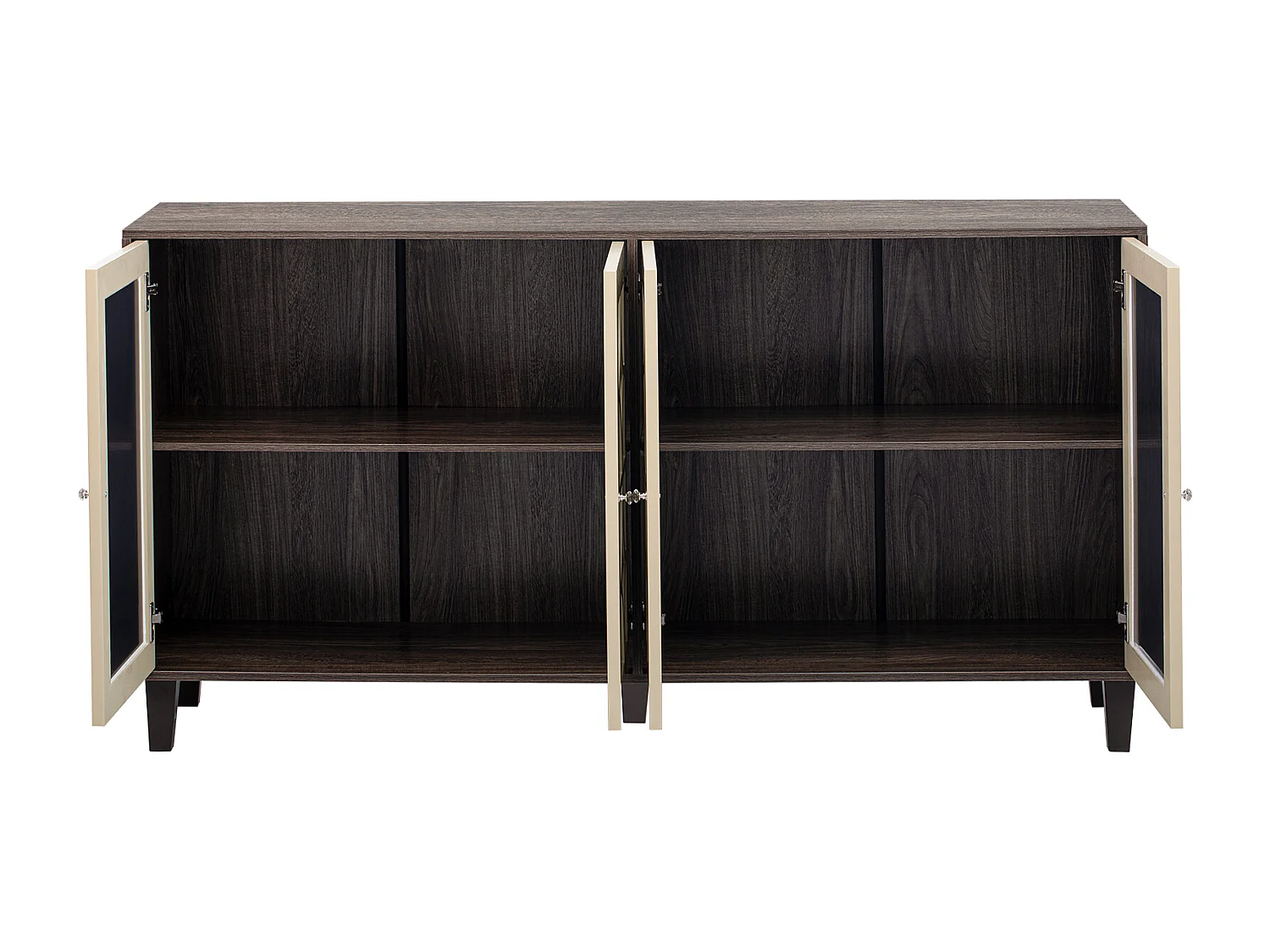 Spiegel-Sideboard mit coolen Kristallgriffen, 4 Türen, mit abnehmbarem Laminat, 160 x 40 x 85 cm