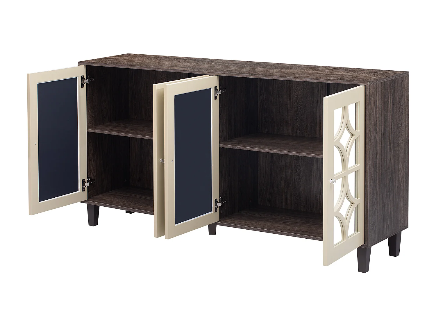 Spiegel-Sideboard mit coolen Kristallgriffen, 4 Türen, mit abnehmbarem Laminat, 160 x 40 x 85 cm