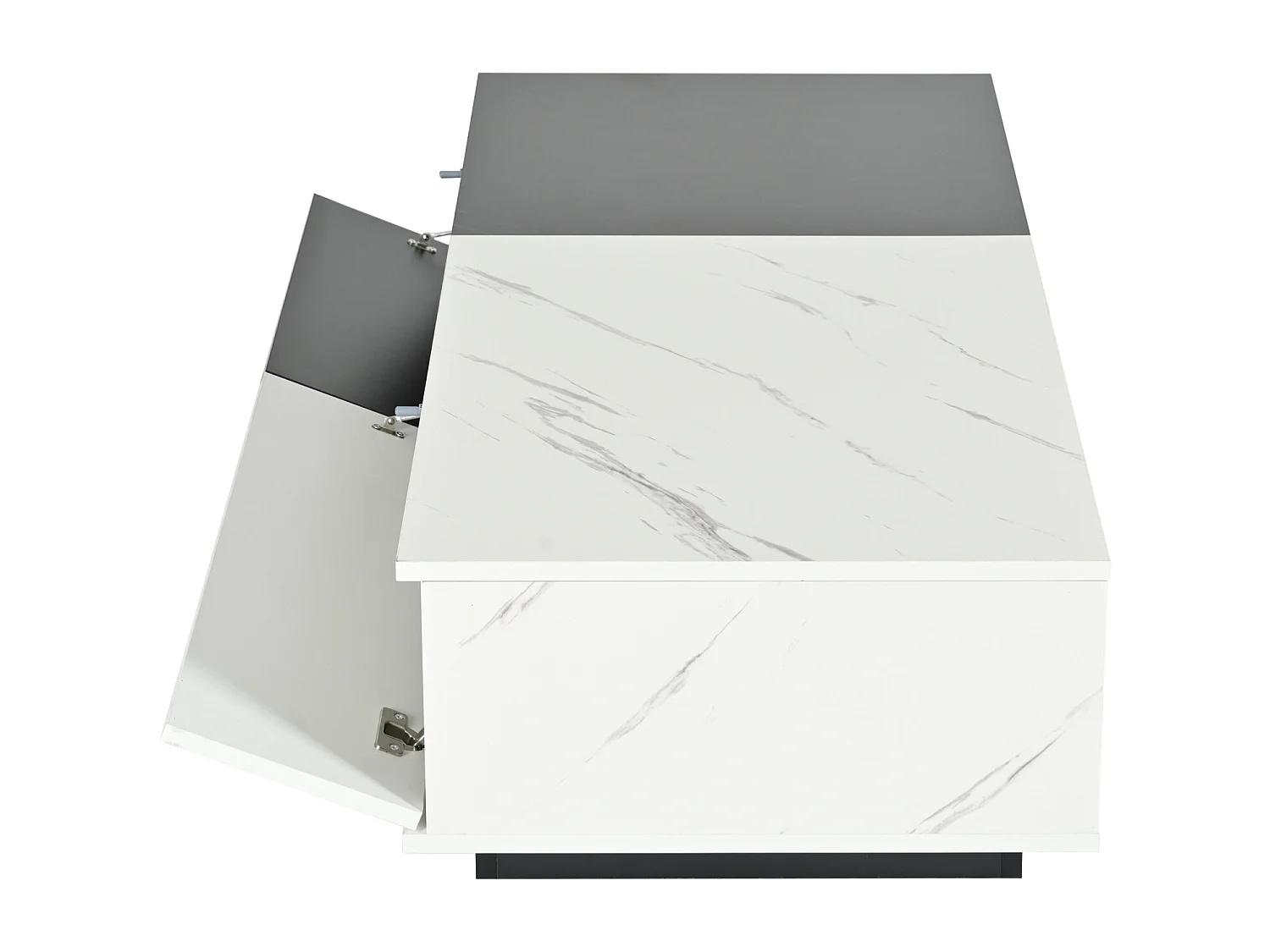 Salontafel 110x50x28cm - marmerlook fineer tafel, 2-deurs design - zwart + wit spaanplaat