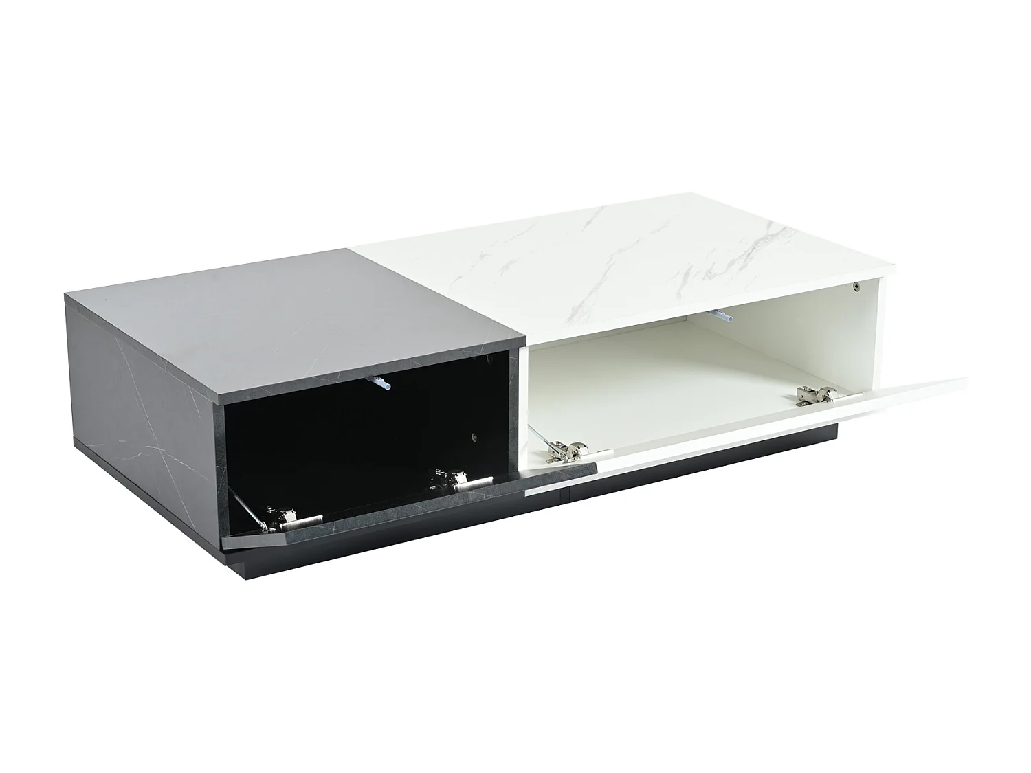 Mesa de centro 110x50x28cm - mesa de chapa efecto mármol, diseño de 2 puertas - aglomerado negro + blanco