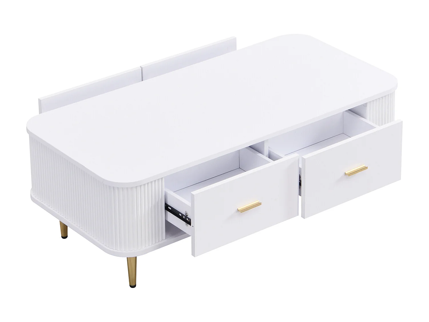 Mesa de centro com 4 gavetas 105x51x38cm - mesa de sala com cantos curvos e laterais onduladas - em MDF branco