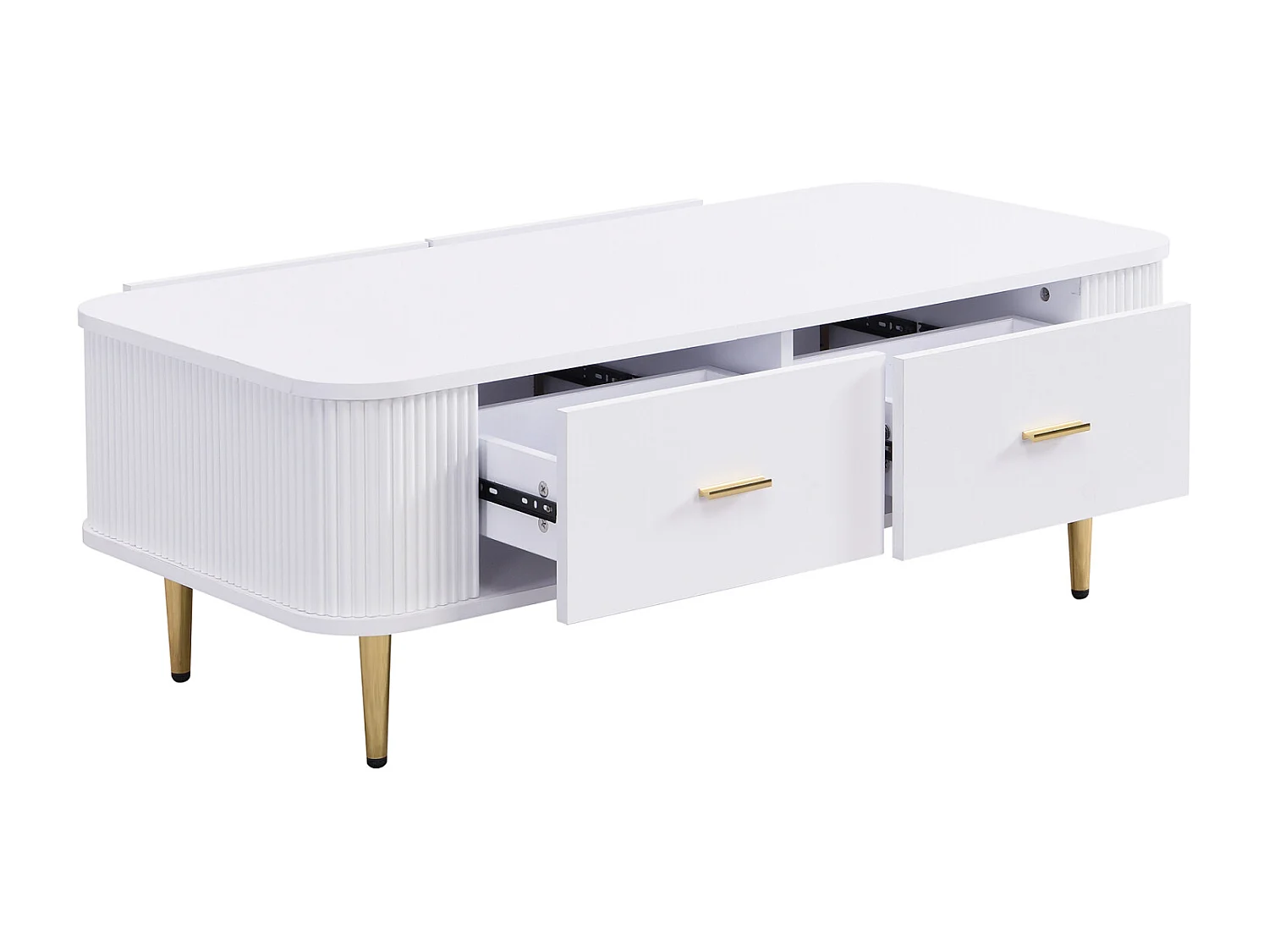 Mesa de centro com 4 gavetas 105x51x38cm - mesa de sala com cantos curvos e laterais onduladas - em MDF branco