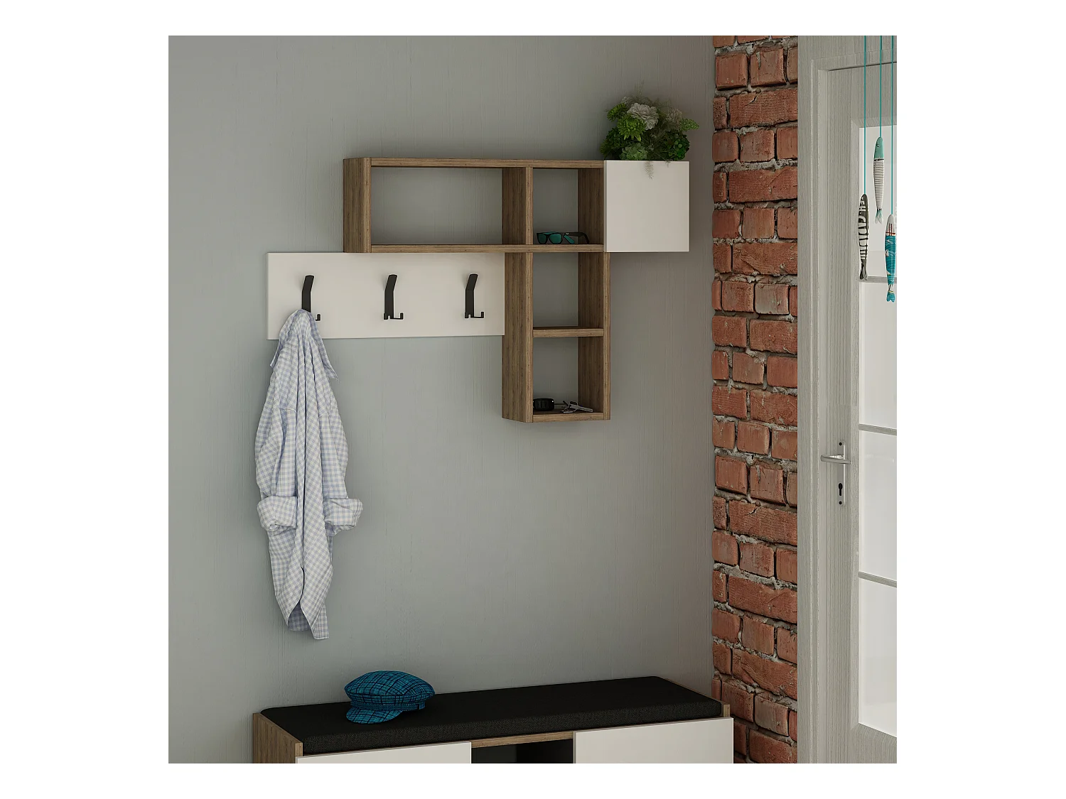 Wandgarderobe GAME -  Eiche-Weiß - 99,5 x 15 x 61 cm
