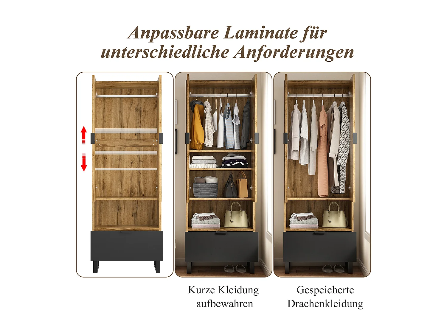Ensemble armoire avec banc à chaussures et coussins, accessoires suspendus en façade, tiroirs et étagères réglables Noir