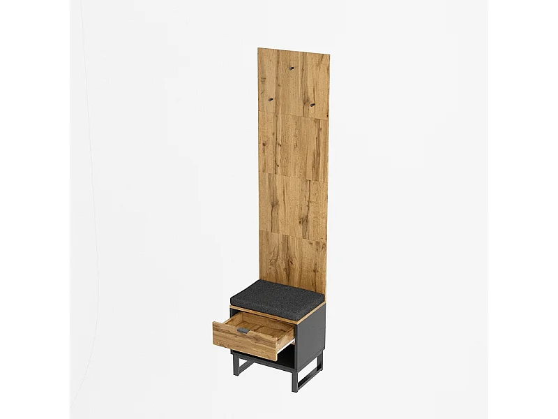 Ensemble armoire avec banc à chaussures et coussins, accessoires suspendus en façade, tiroirs et étagères réglables Noir