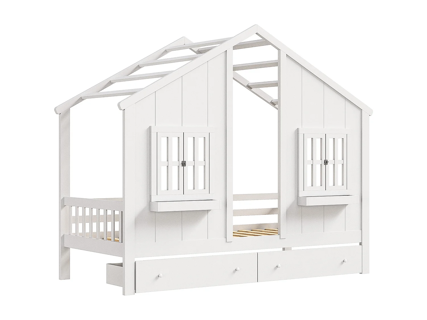 Kinderbedframe 90 x 200 cm met 2 lades, Massief hout, Wit