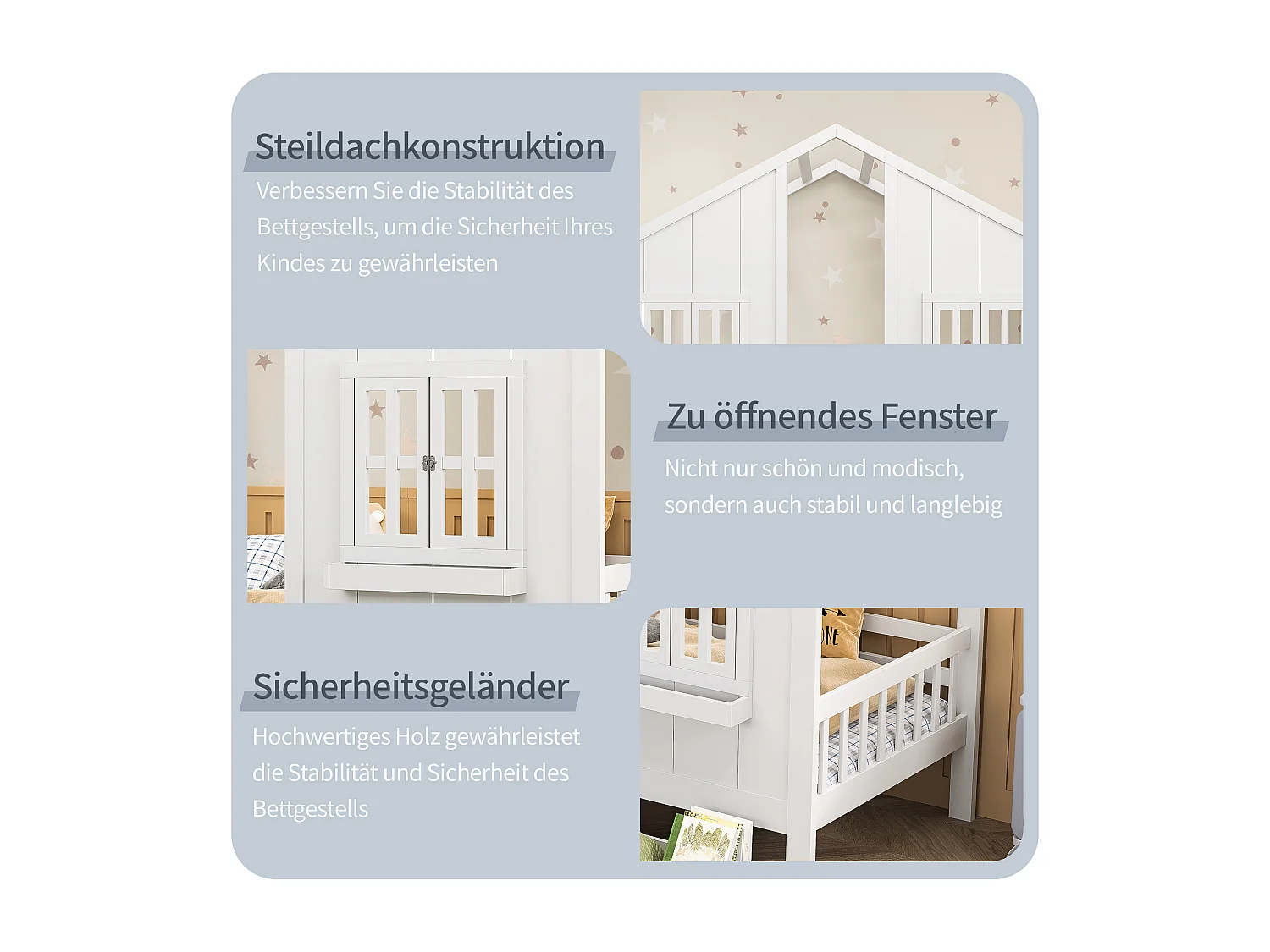 Cama de criança 90 x 200 cm com 2 gavetas, Madeira maciça, Branco