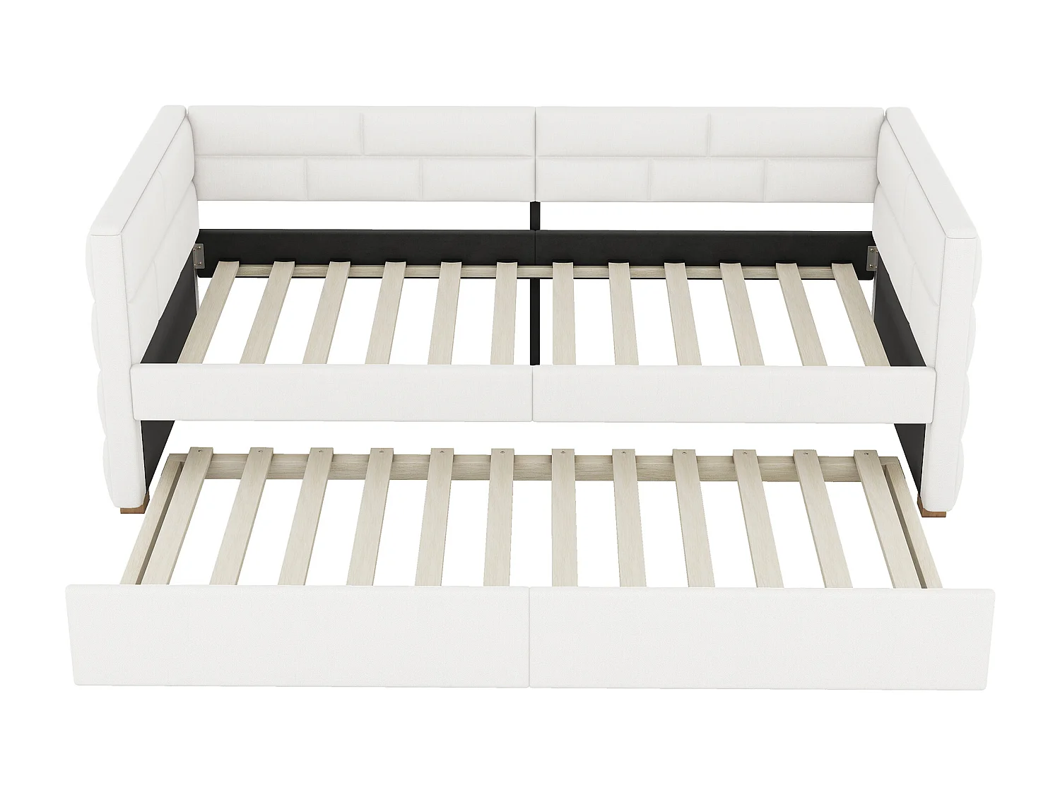 Lit gigogne 90x200 cm Canapé-lit extensible Lit simple style minimaliste avec roulettes et sommier à lattes - beige