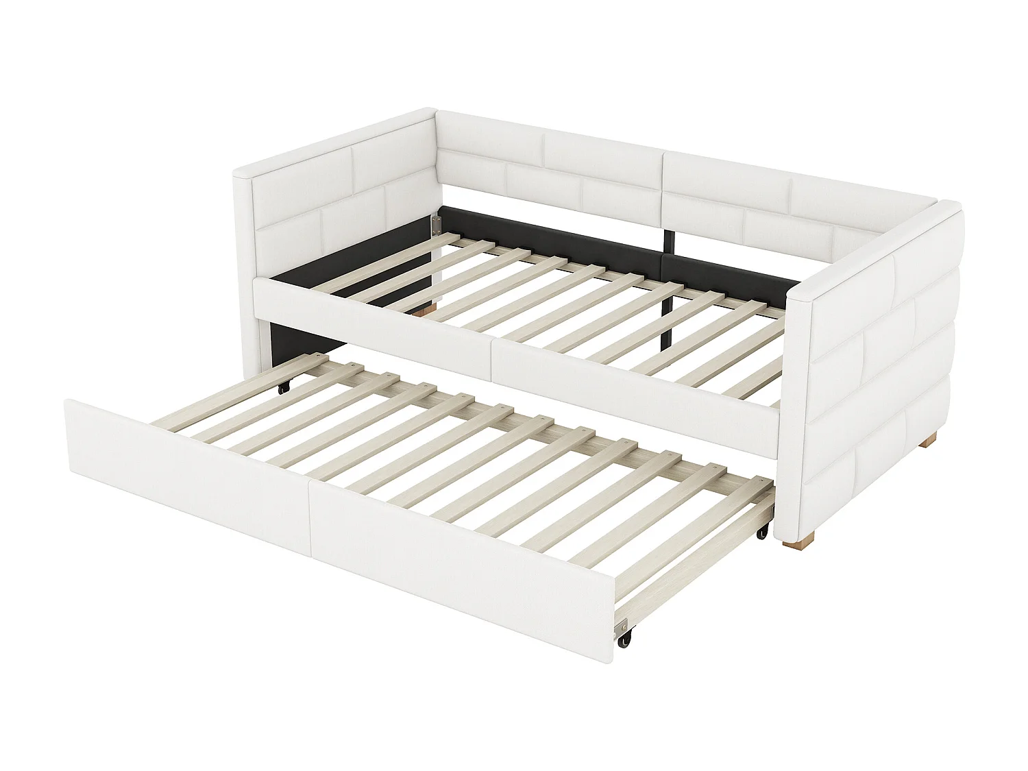 Lit gigogne 90x200 cm Canapé-lit extensible Lit simple style minimaliste avec roulettes et sommier à lattes - beige