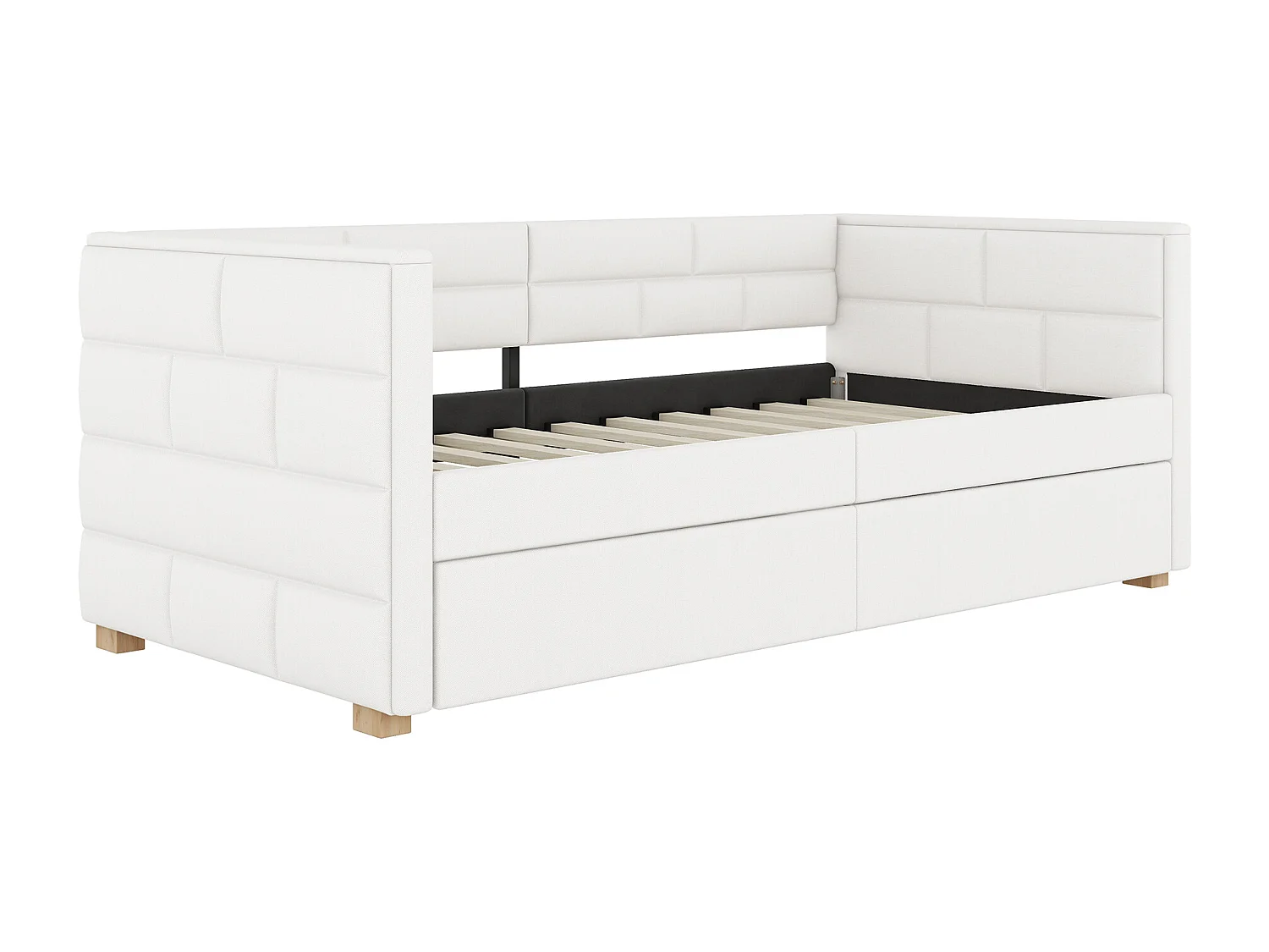 Lit gigogne 90x200 cm Canapé-lit extensible Lit simple style minimaliste avec roulettes et sommier à lattes - beige