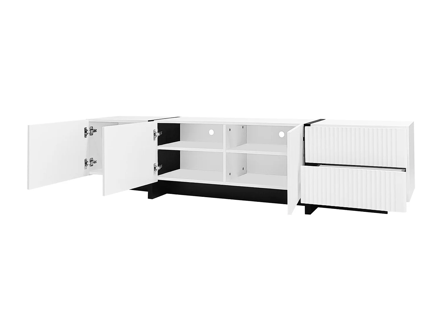 Mobile TV 190x35x45 cm - con 3 ante 2 cassetti - venature oro e legno - MDF+PB - Bianco+Nero