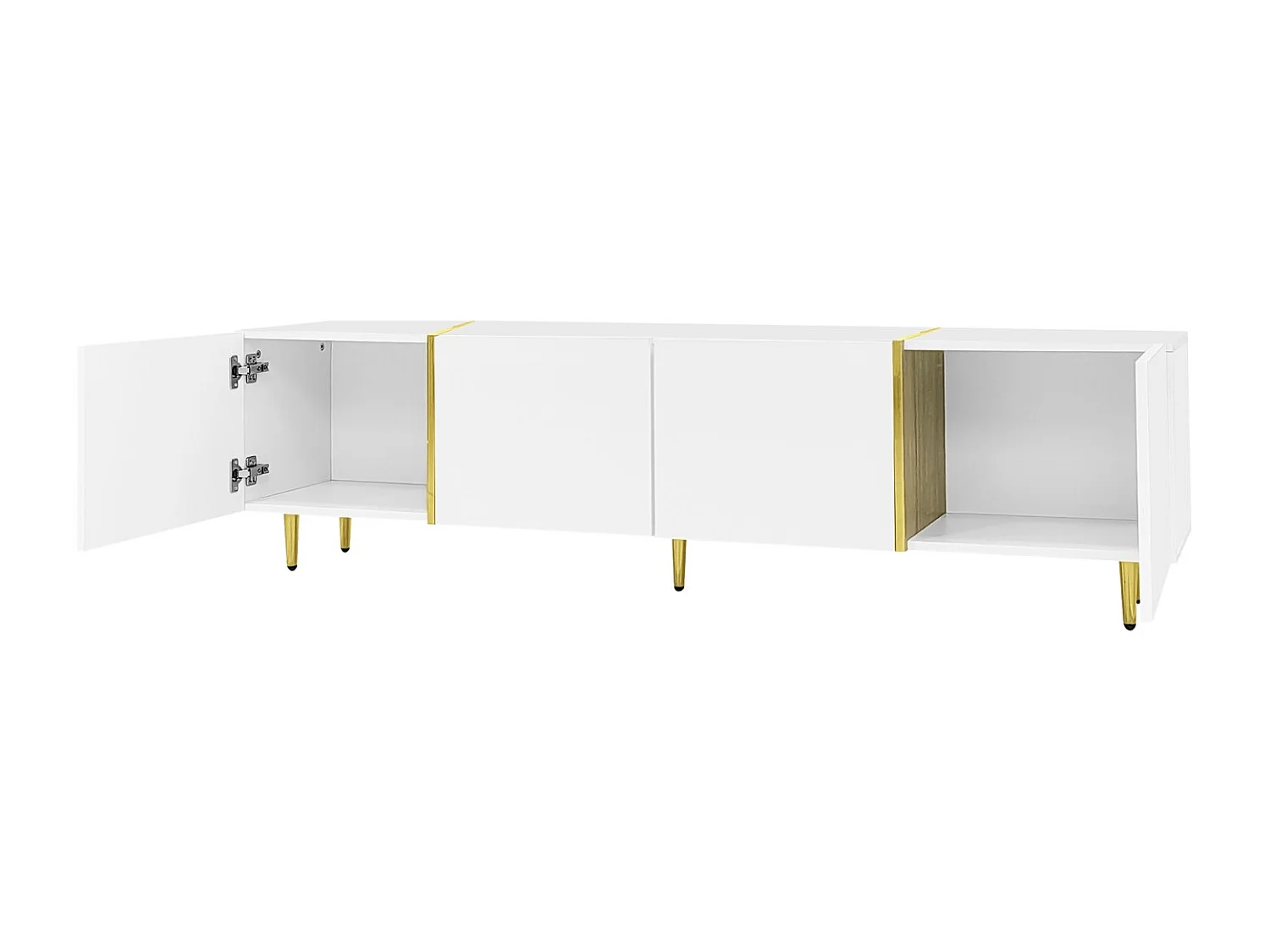 TV-meubel 170x35x46cm - Glanzende kast met 4 deuren - modern en eenvoudig - Wit MDF