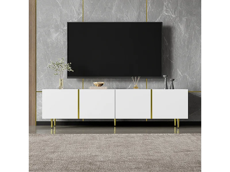 Meuble TV 170x35x46cm - Armoire brillant à 4 portes - moderne et simple - MDF Blanc