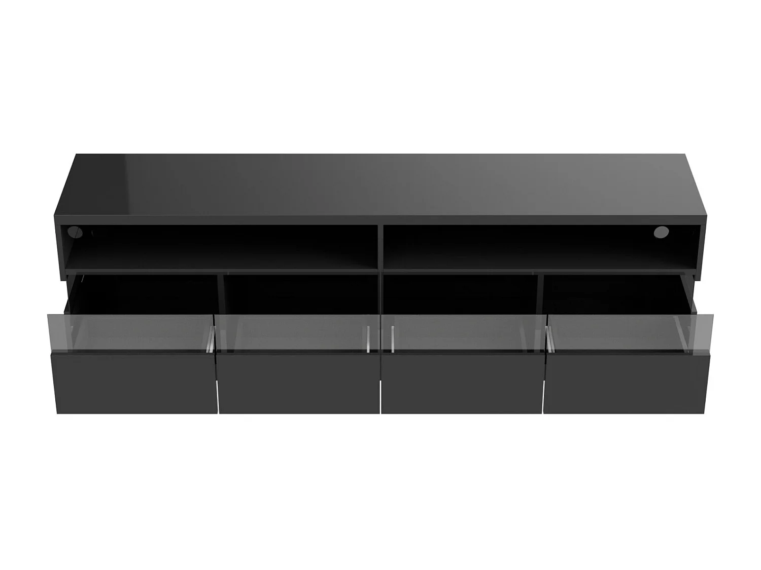 Móvel TV 173x55x38cm, LED, dois compartimentos e quatro gavetas grandes, preto