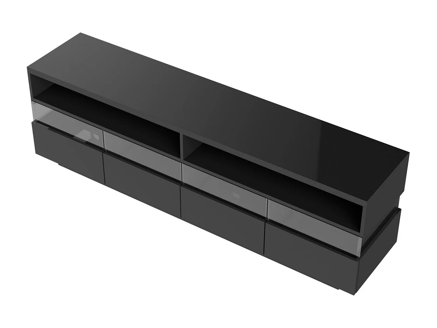 Móvel TV 173x55x38cm, LED, dois compartimentos e quatro gavetas grandes, preto