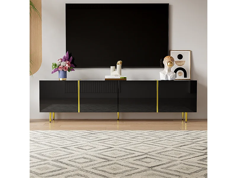 Mobile TV 170x35x46 cm - Mobile lucido a 4 ante - moderno e semplice - MDF nero