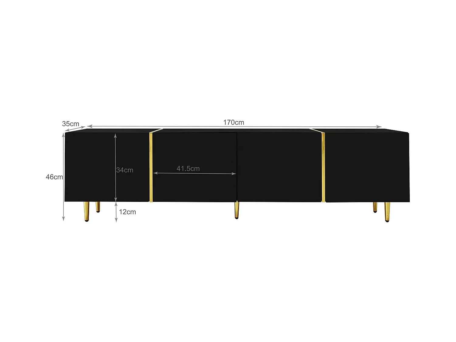 TV-meubel 170x35x46cm - Glanzende kast met 4 deuren - modern en eenvoudig - Zwart MDF
