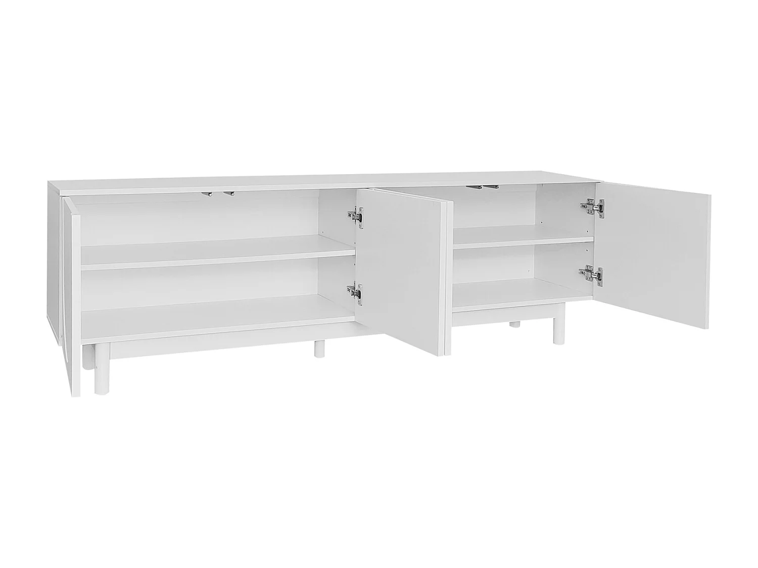 Meuble TV 175x38x56cm, léger de style luxe, avec 4 portes texturées, séparateurs réglables, blanc