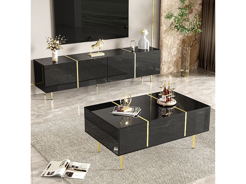 Juego de mesa de centro y mueble para TV Brilliance, gabinetes de almacenamiento, negro