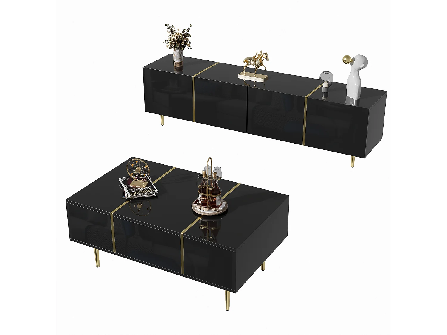 Juego de mesa de centro y mueble para TV Brilliance, gabinetes de almacenamiento, negro