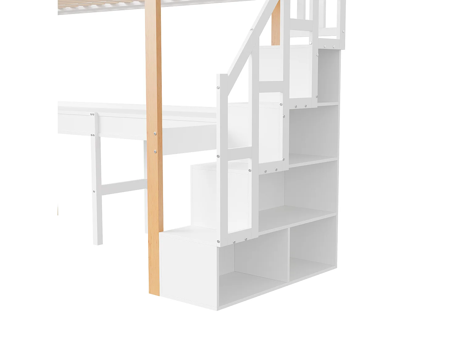 Es Etagenbett 90 x 200, Hochbett mit Schreibtisch, Kinderbett mit Stauraumtreppe, Sicherheitsgeländer, Weiß