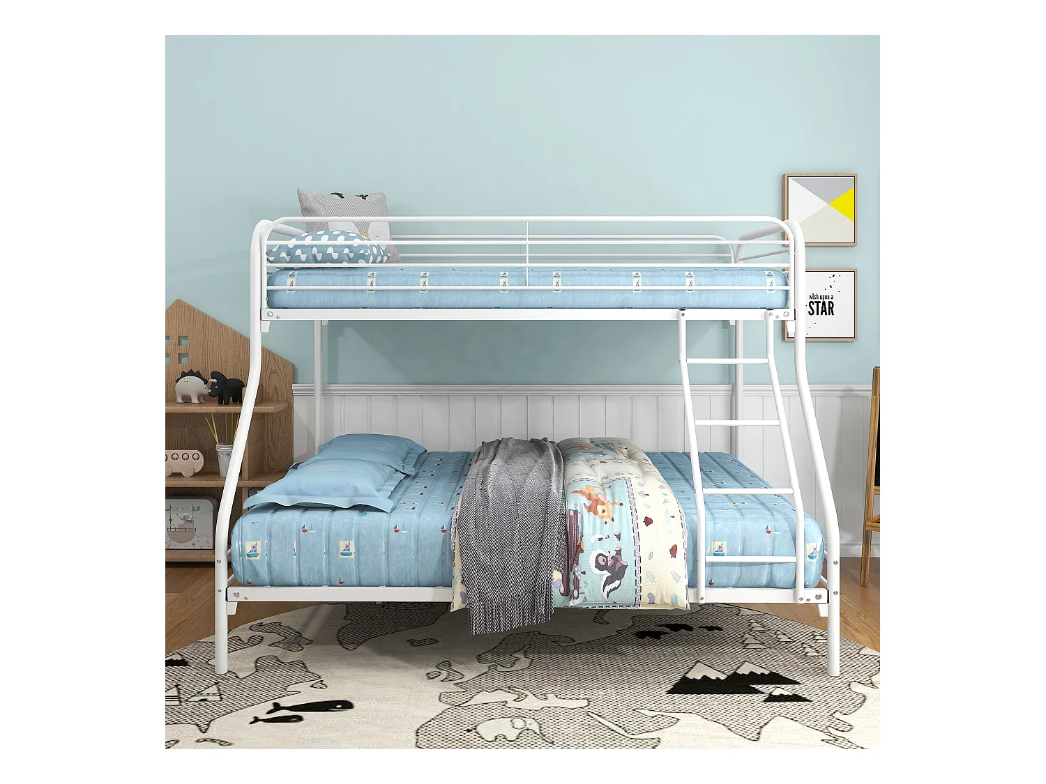 Lit double pour adulte Cadre de lit - superposé Gris Métal 140x200 cm/90x200 cm