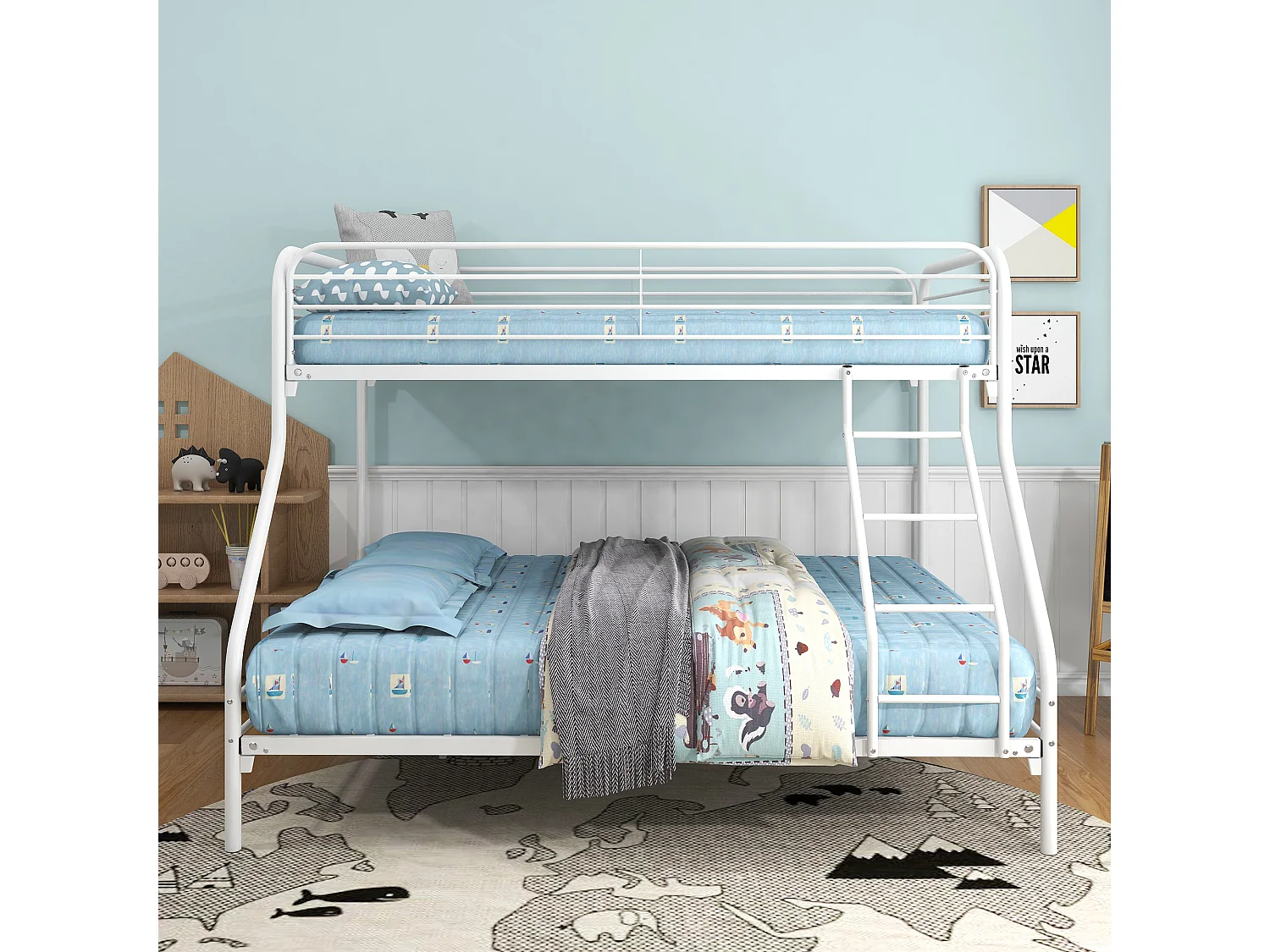 Lit double pour adulte Cadre de lit - superposé Gris Métal 140x200 cm/90x200 cm