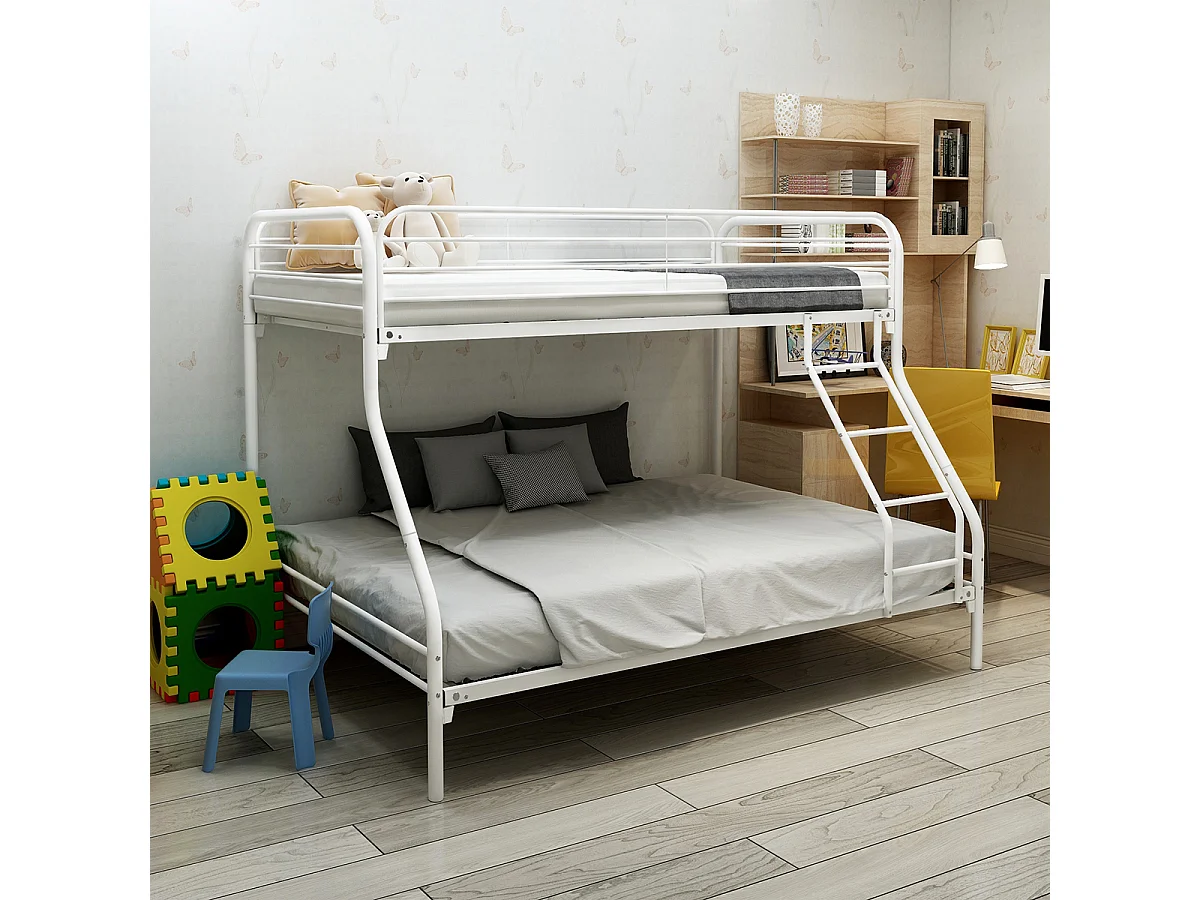 Lit double pour adulte Cadre de lit - superposé Gris Métal 140x200 cm/90x200 cm