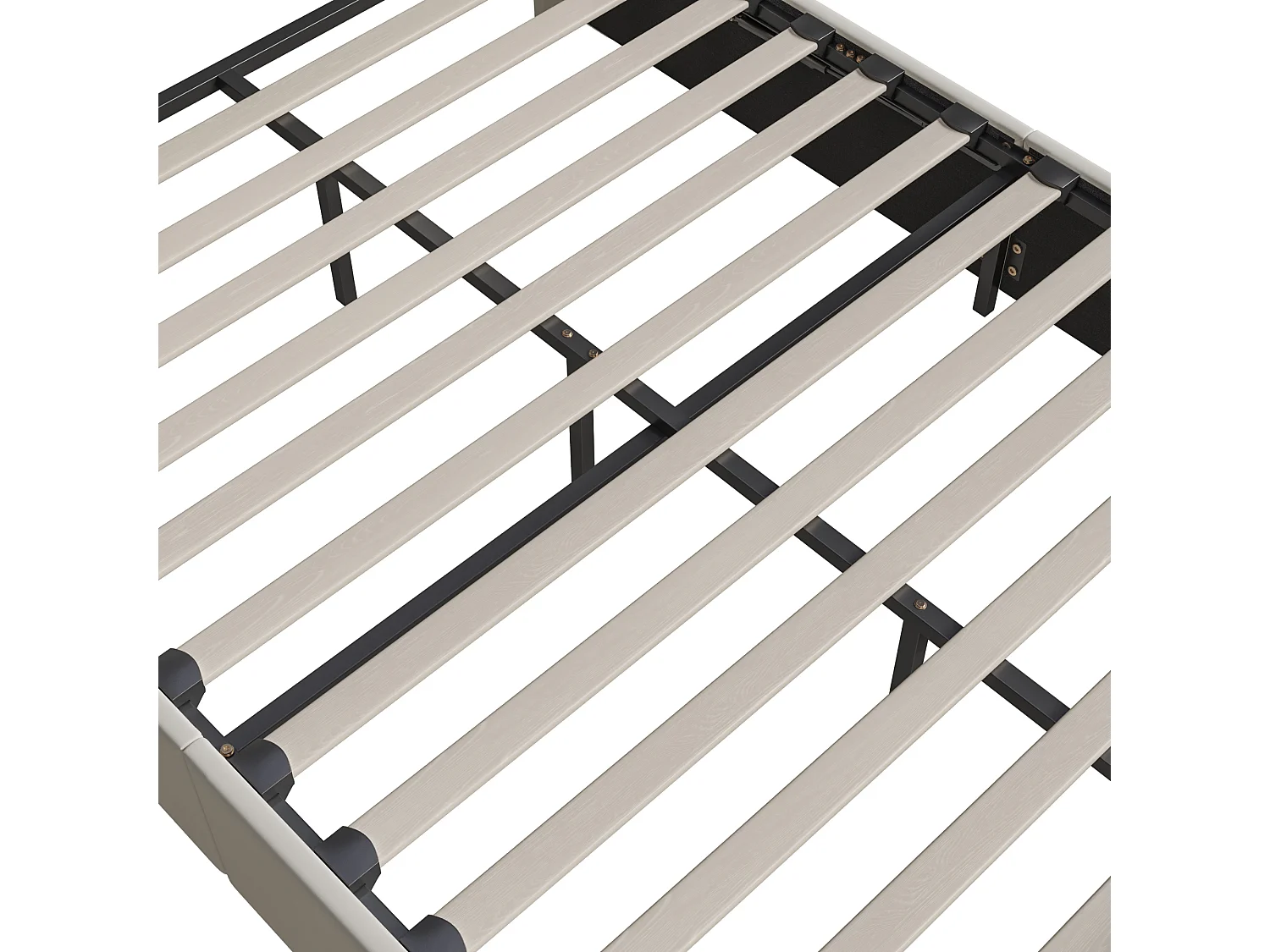 Opbergbed 140x200cm, tweepersoonsbed met lattenbodem en hoofd- en voeteneinde met treknagels, hout & flanel, beige