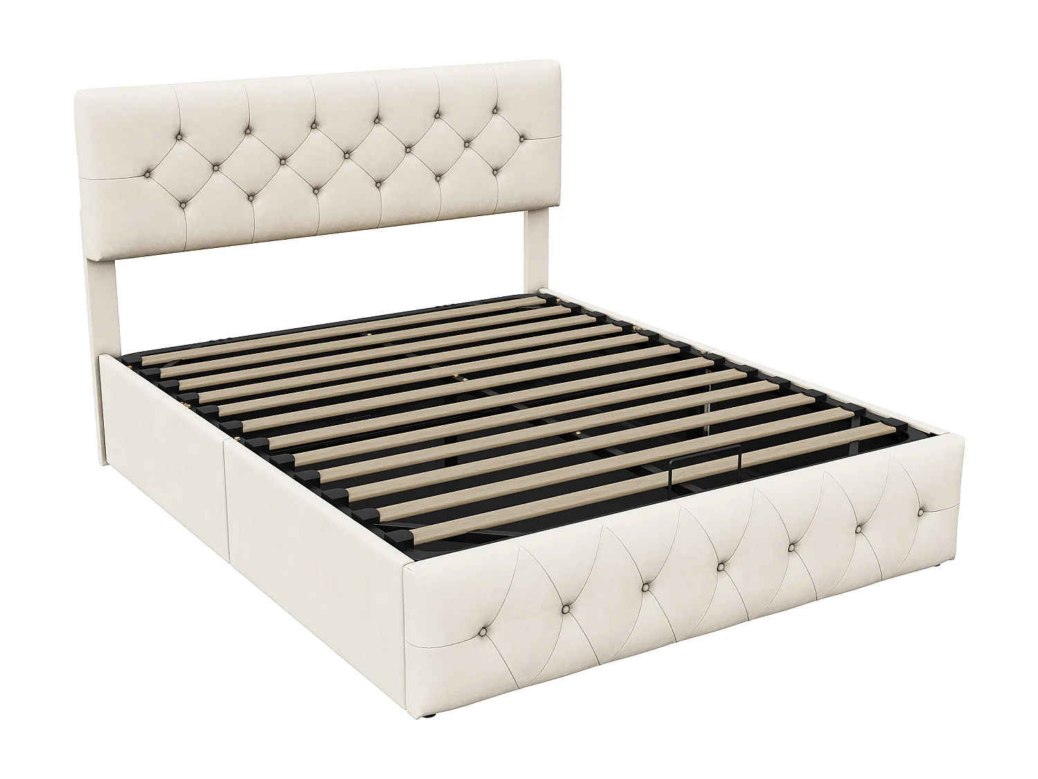 Lit coffre 160 x 200 cm,lit double,tissu velours,beige