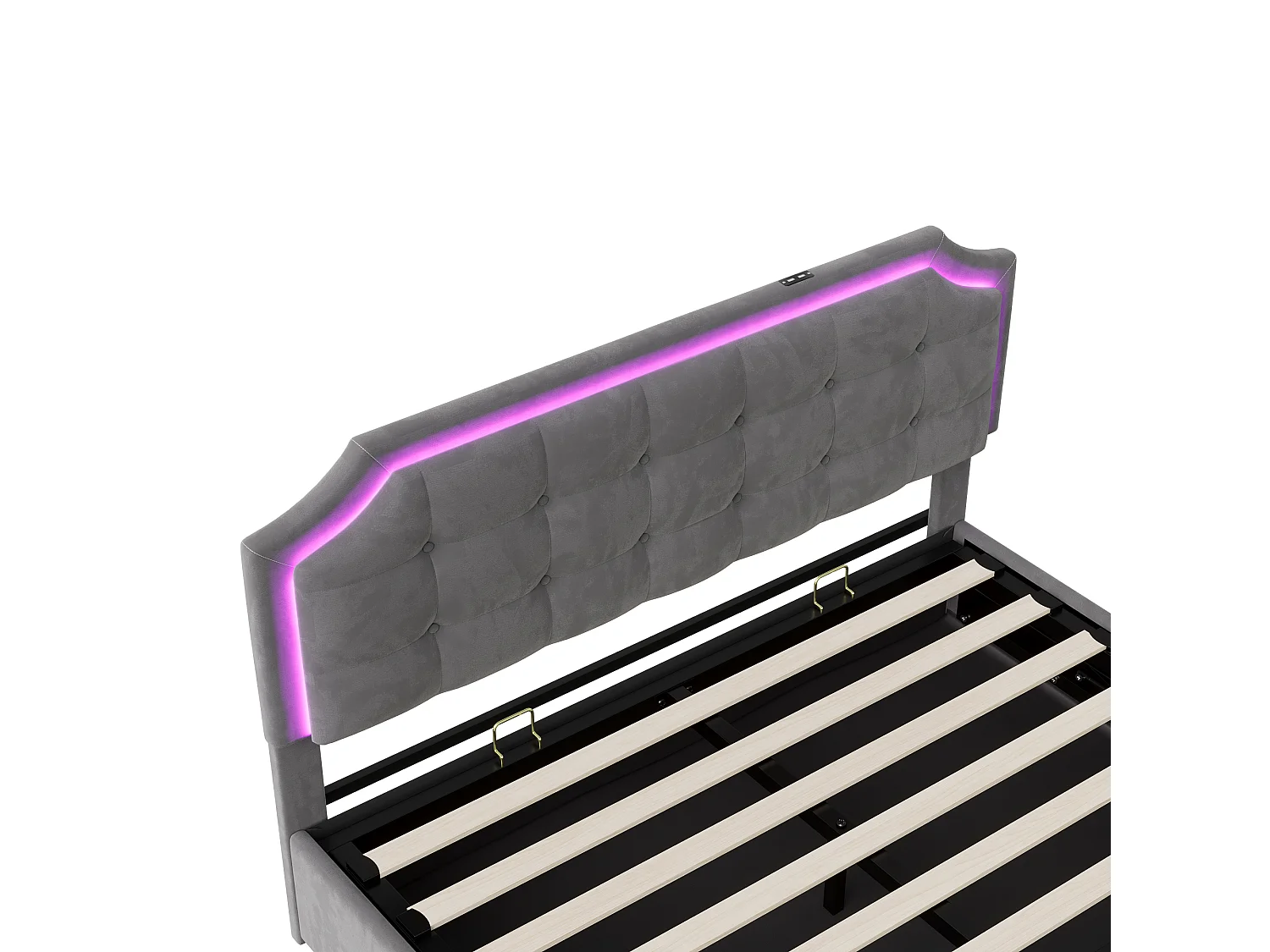 Lit Double 160x200 LED, Lit Coffre avec USB Lit Adulte Lit Rembourré en velours Lit de rangement Lit Capitonné, Gris