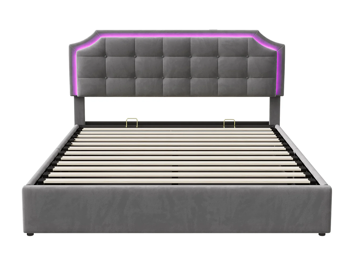 Lit Double 160x200 LED, Lit Coffre avec USB Lit Adulte Lit Rembourré en velours Lit de rangement Lit Capitonné, Gris