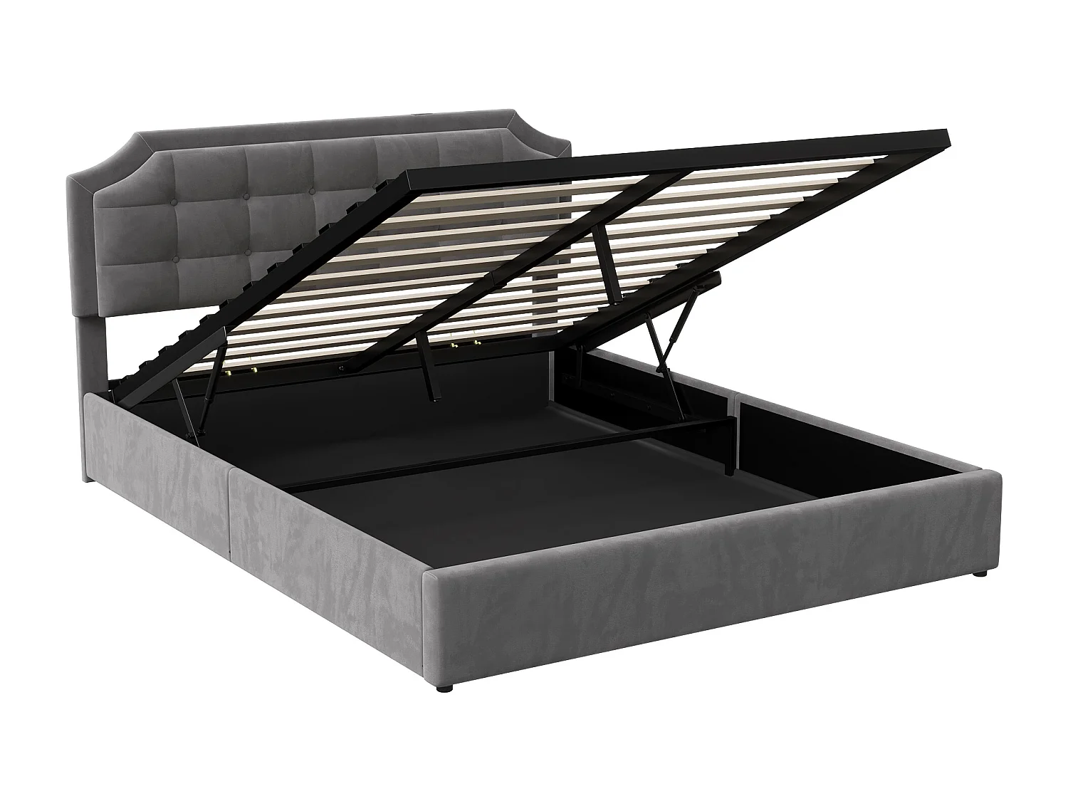 Lit Double 160x200 LED, Lit Coffre avec USB Lit Adulte Lit Rembourré en velours Lit de rangement Lit Capitonné, Gris