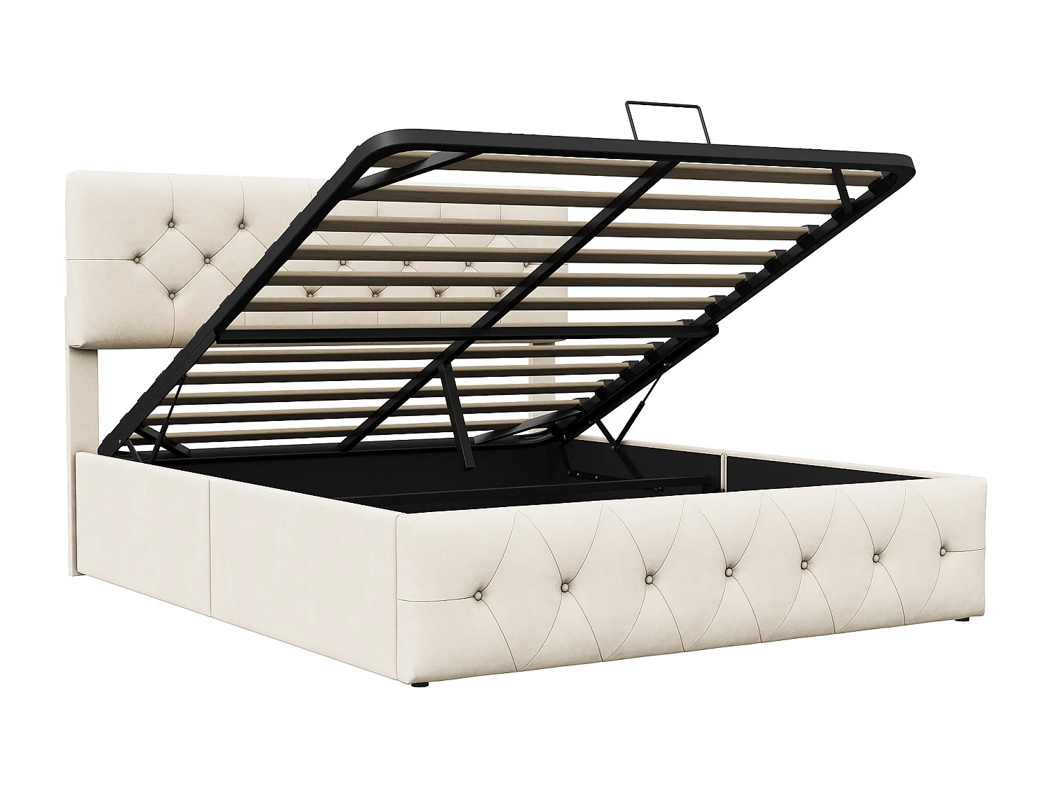 Lit coffre 140 x 200 cm,lit double,tissu velours,beige