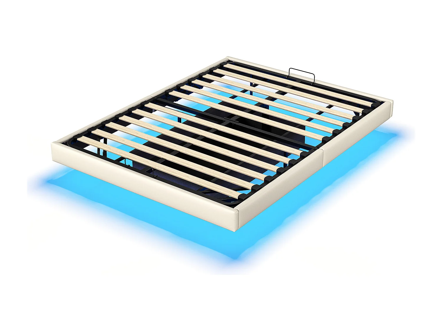 Caixa iluminada dupla 160 x 200 com sommier,Banda luminosa LED sous le lit,Pas de tête de lit,pu,bege