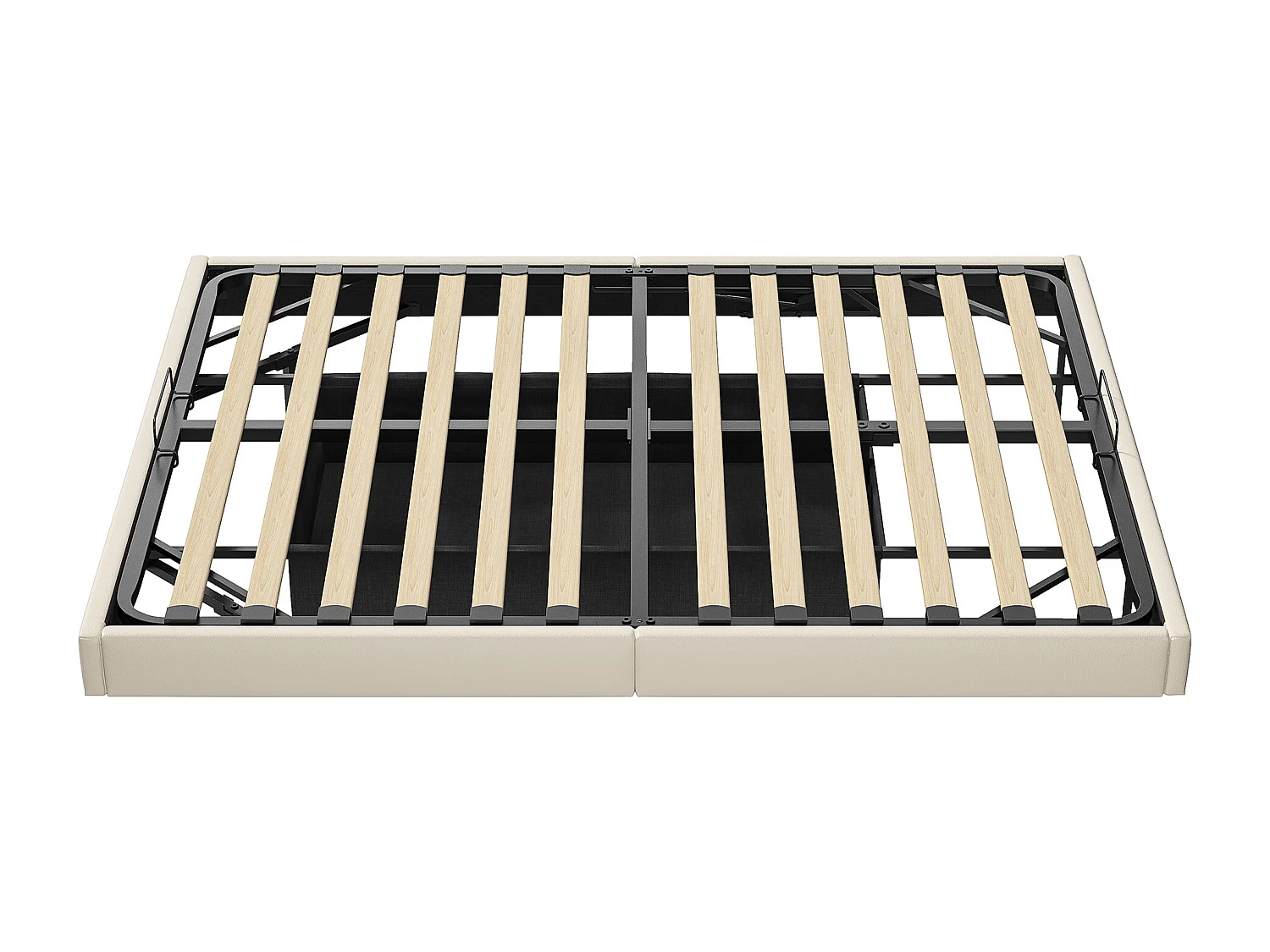 Caixa iluminada dupla 160 x 200 com sommier,Banda luminosa LED sous le lit,Pas de tête de lit,pu,bege