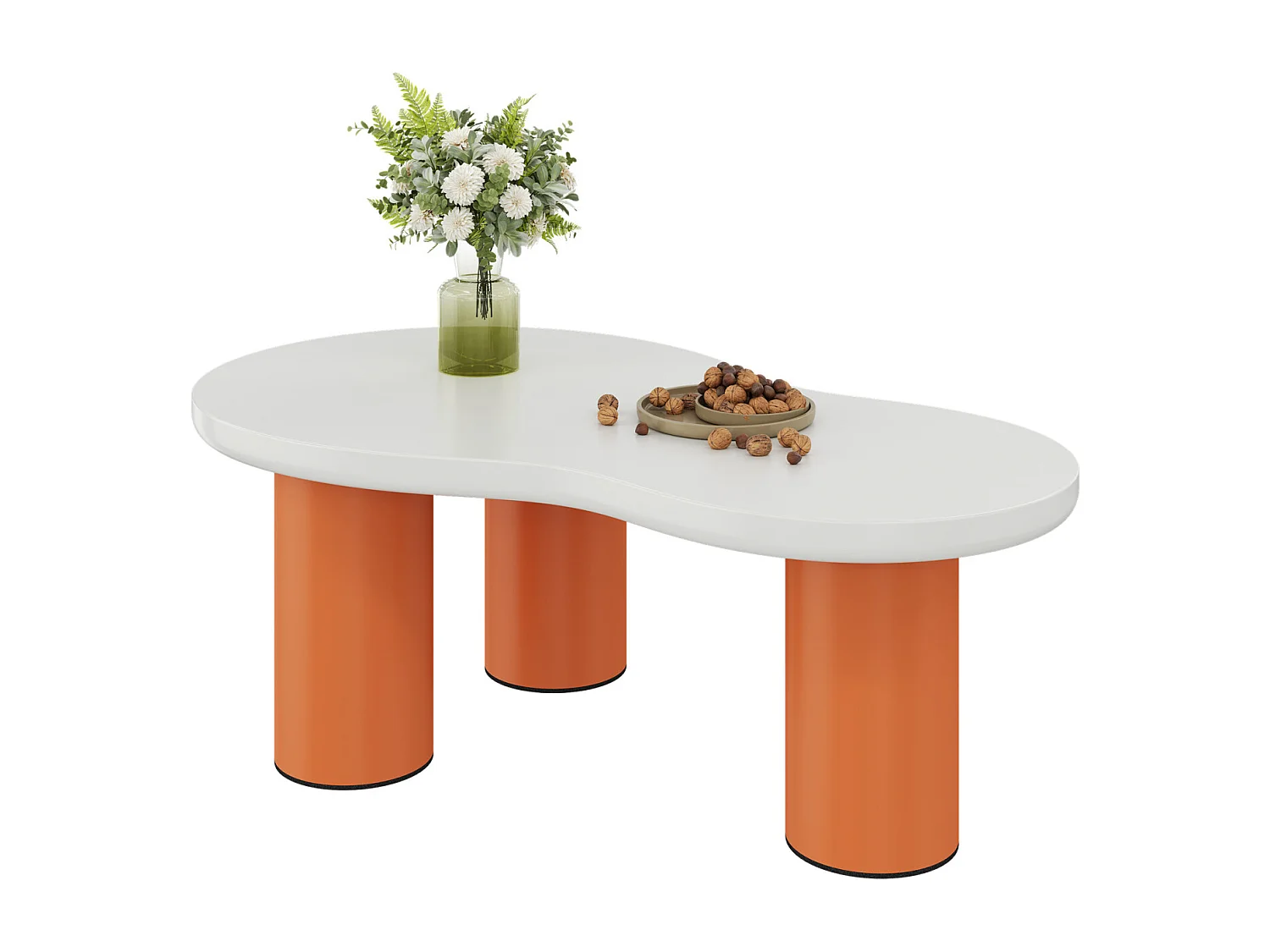 Mesa de centro en forma de nube, 99,5x4358x35,5 cm, panel de MDF pintado y patas de PVC, naranja y blanco