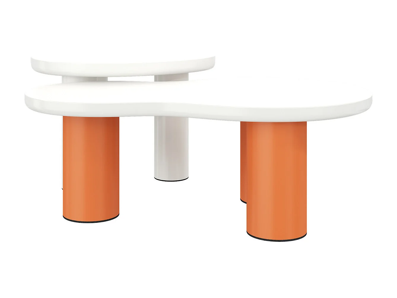 Mesa de centro en forma de nube, 99,5x4358x35,5 cm, panel de MDF pintado y patas de PVC, naranja y blanco