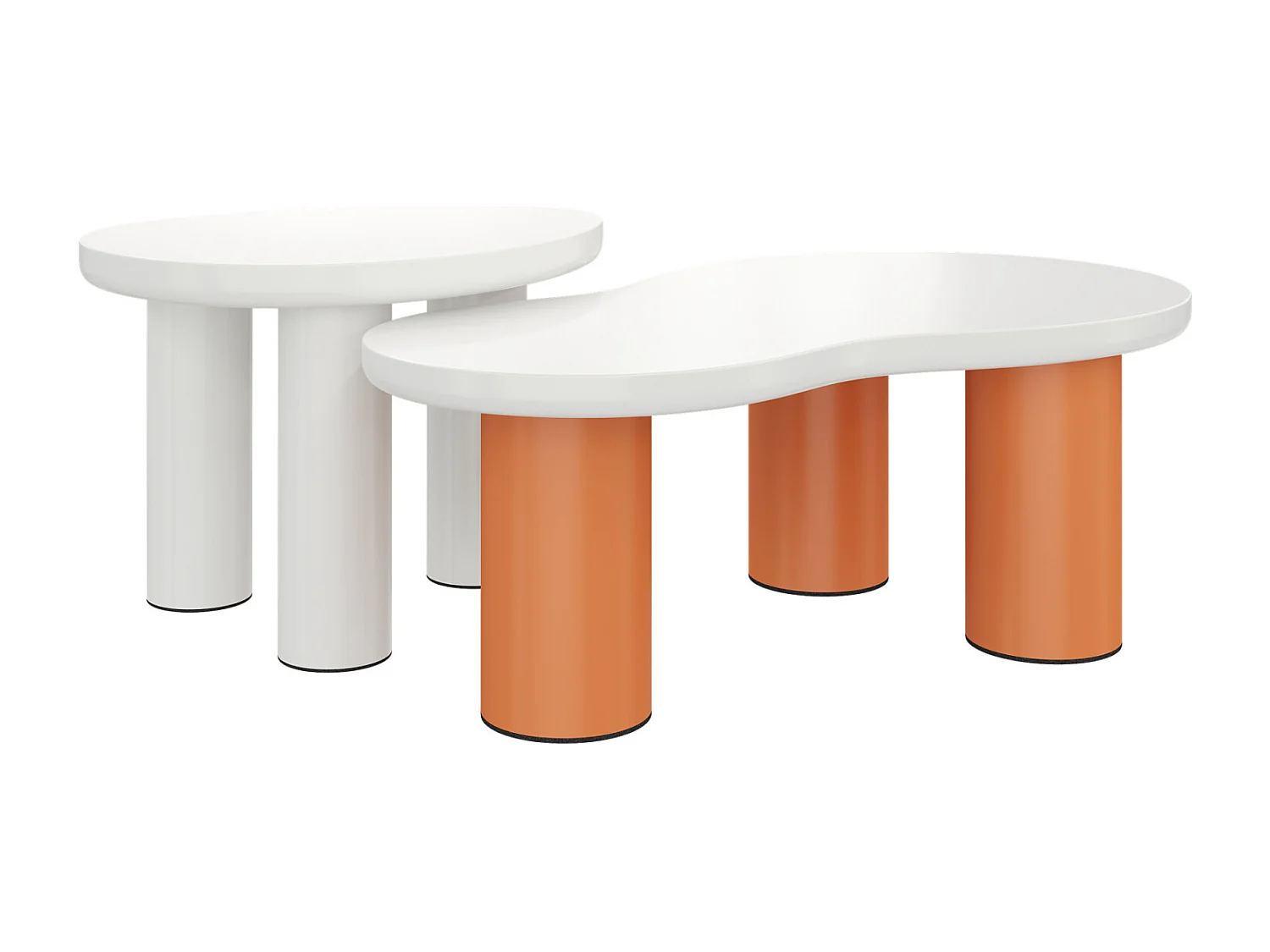 Mesa de centro en forma de nube, 99,5x4358x35,5 cm, panel de MDF pintado y patas de PVC, naranja y blanco