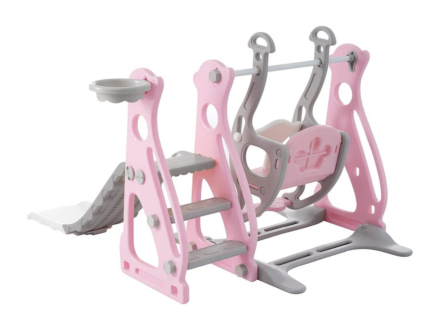 4 in 1 kinderglijbaan - geschikt voor binnen- en buitengebruik - met schommel, basketbalframe, glijbaan, ladder - roze