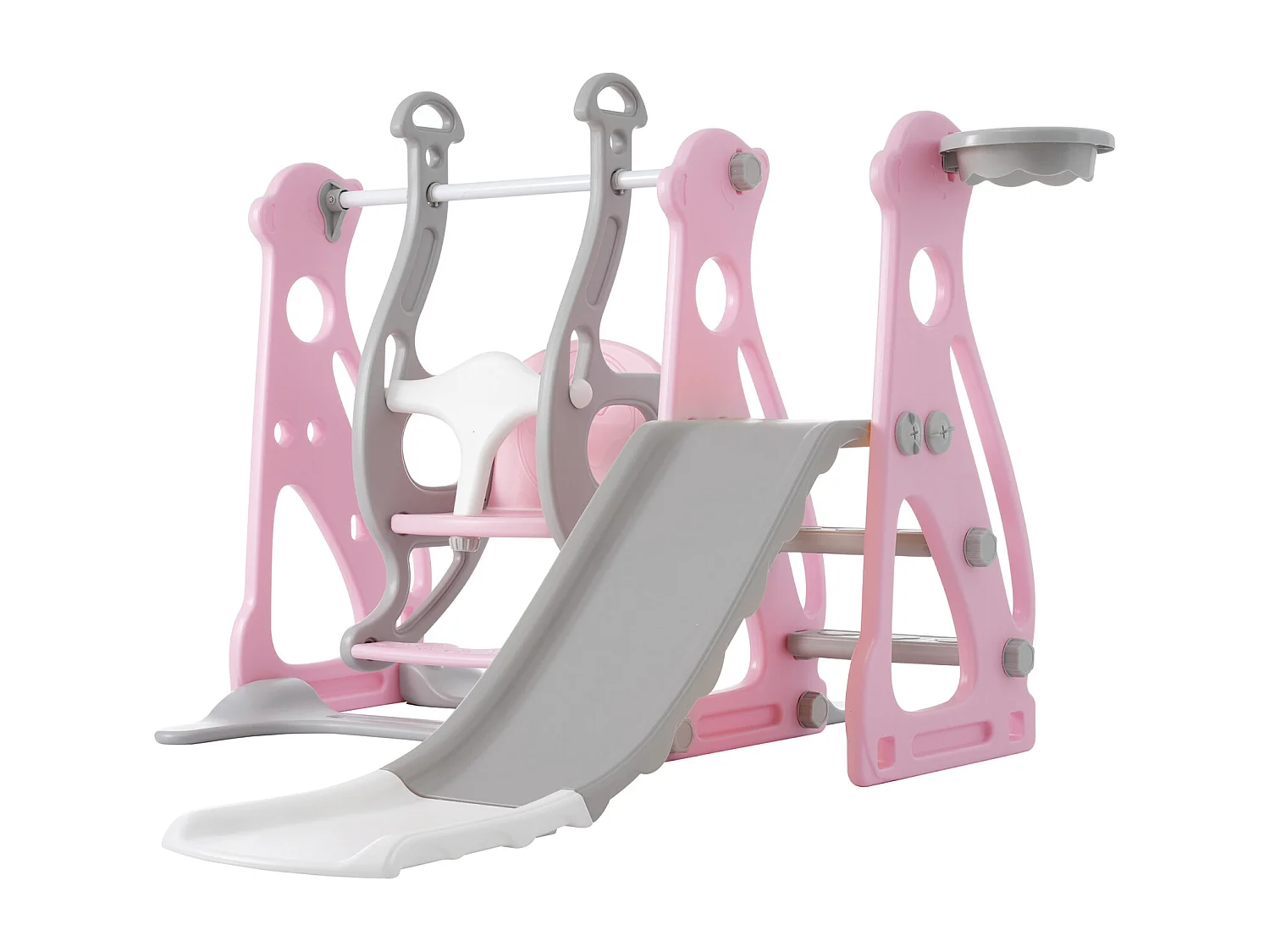 4 in 1 kinderglijbaan - geschikt voor binnen- en buitengebruik - met schommel, basketbalframe, glijbaan, ladder - roze