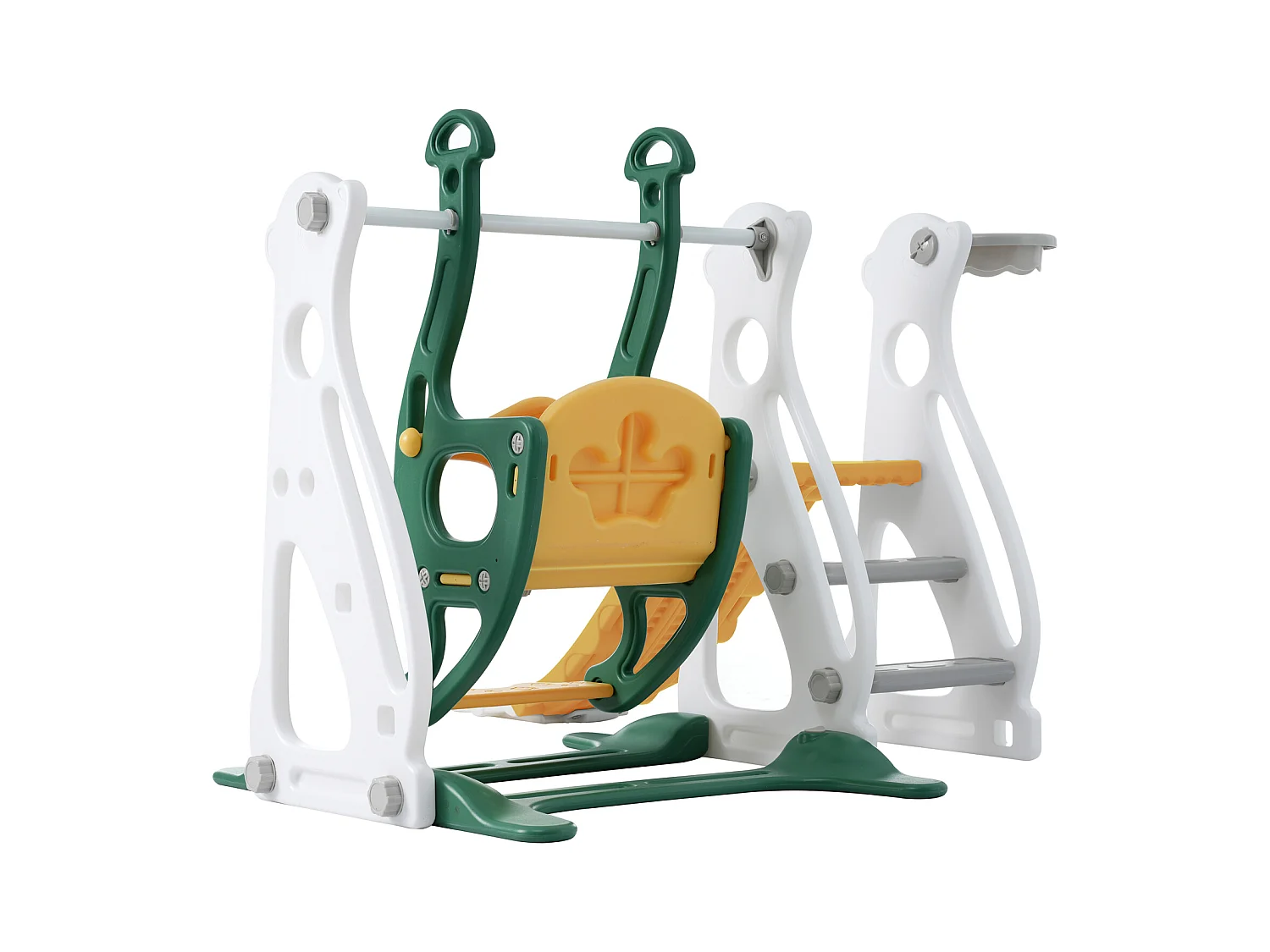 Toboggan pour enfants 4 en 1 - Convient pour l'intérieur et l'extérieur - avec balançoire, cadre de basket, toboggan, échelle - Vert