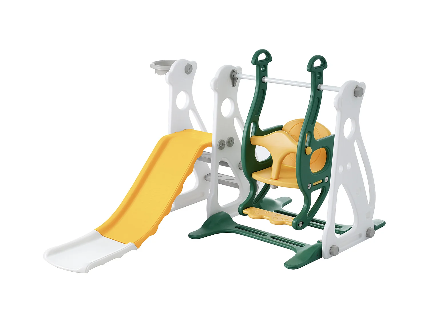 Toboggan pour enfants 4 en 1 - Convient pour l'intérieur et l'extérieur - avec balançoire, cadre de basket, toboggan, échelle - Vert